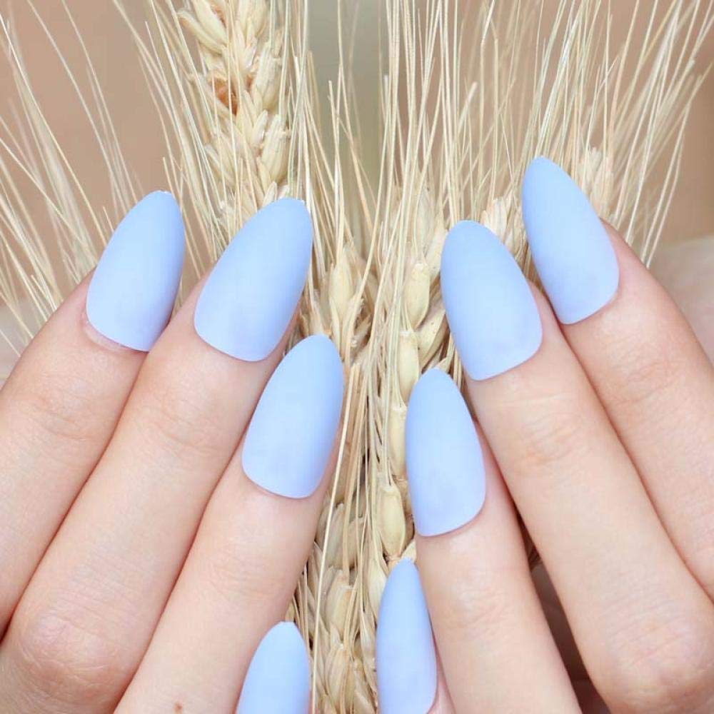 HUJL 24PCS Matte False Nails - Blue Fake Nail Tips for Women, Trendy Press on Nails for Daily Wear, Parties & Special Occasions