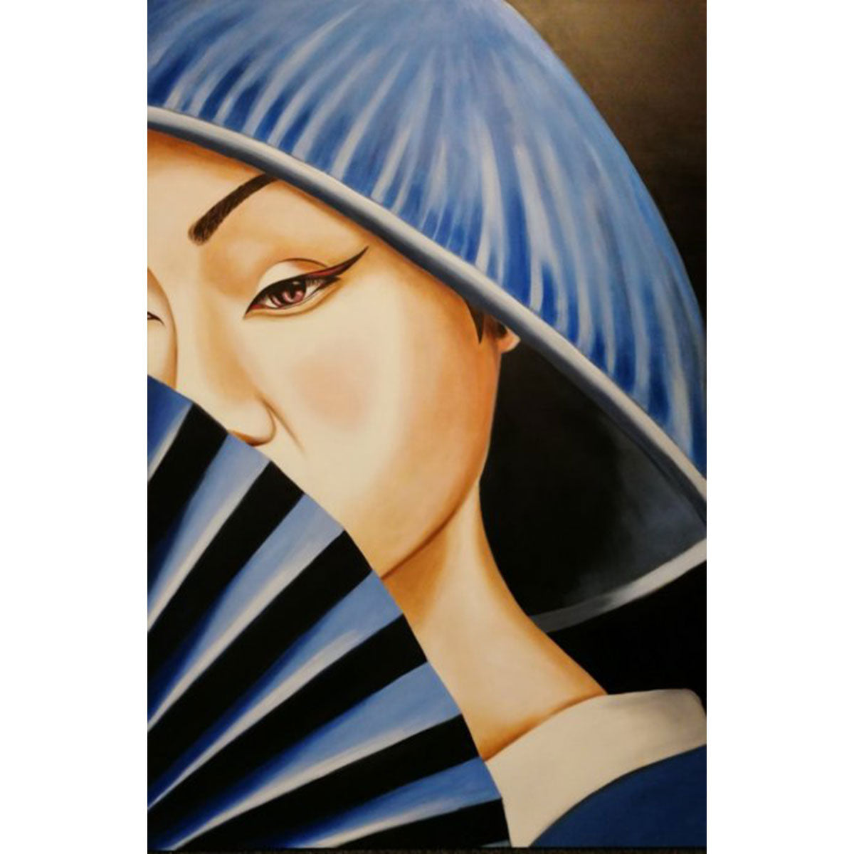 Geisha with Fan Oil Painting on Canvas - Oriental Theme Wall Art for Living Room, Bedroom & Office Decor
