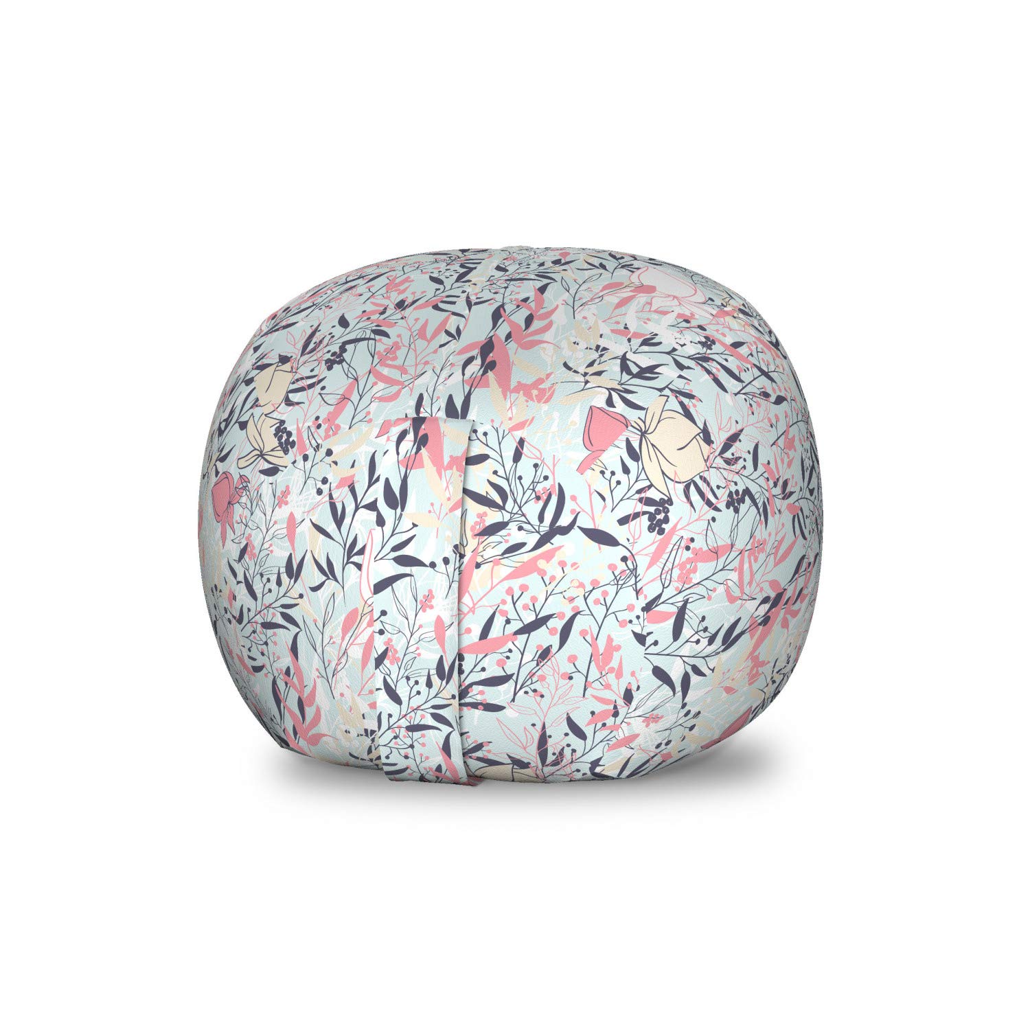 Ambesonne Floral Toy Storage Bag Chair - Washable Stuffed Animal Organizer with Botanical Leaves, Berries & Branches Design - Small Multicolor Kids' Room Decor for Bedroom & Playroom Organization
