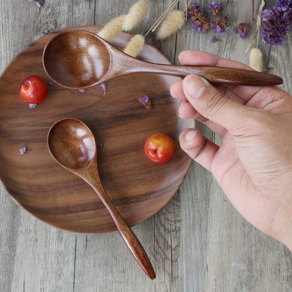 ADLORYEA 6-Piece Handmade Natural Wooden Spoons Set - Eco-Friendly Kitchen Utensils for Cooking, Mixing, Serving Soup, Coffee, Salad, Desserts, Chips, Snacks, Cereal & Fruit - Perfect for Home, Restaurant & Outdoor Picnics