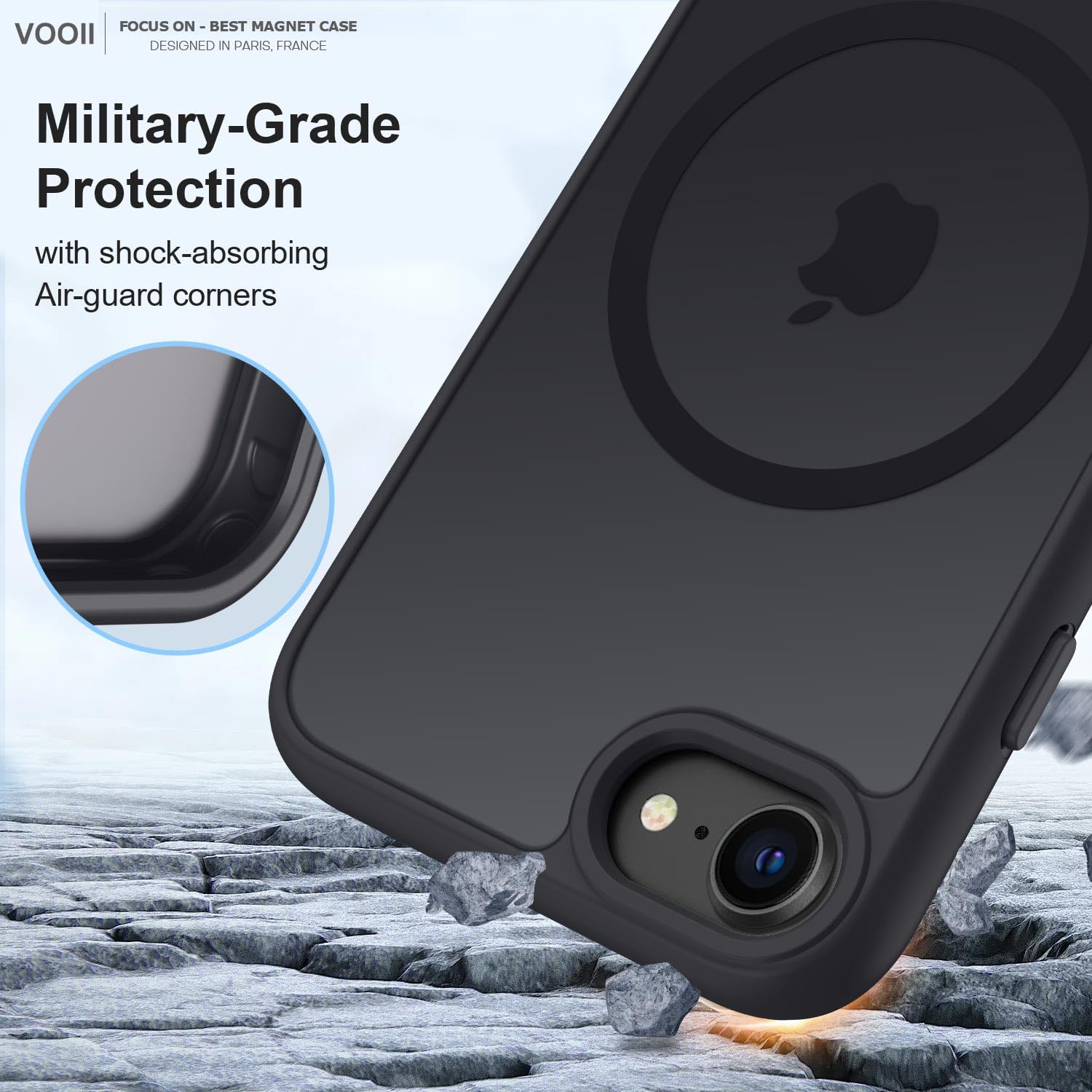 Vooii Magnetic Case for iPhone SE 3rd/2nd Gen & iPhone 8/7 (2020) - Magsafe Compatible, Slim Translucent Shockproof Cover with Comfortable Grip - Perfect for Daily Use, Travel & Wireless Charging - Black