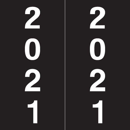 Doctor Stuff - 2021 Year Labels for X-Ray Folders, IFC AFV Compatible Series, Laminated Black Stickers, 500/Roll (4 Rolls), 1-7/8