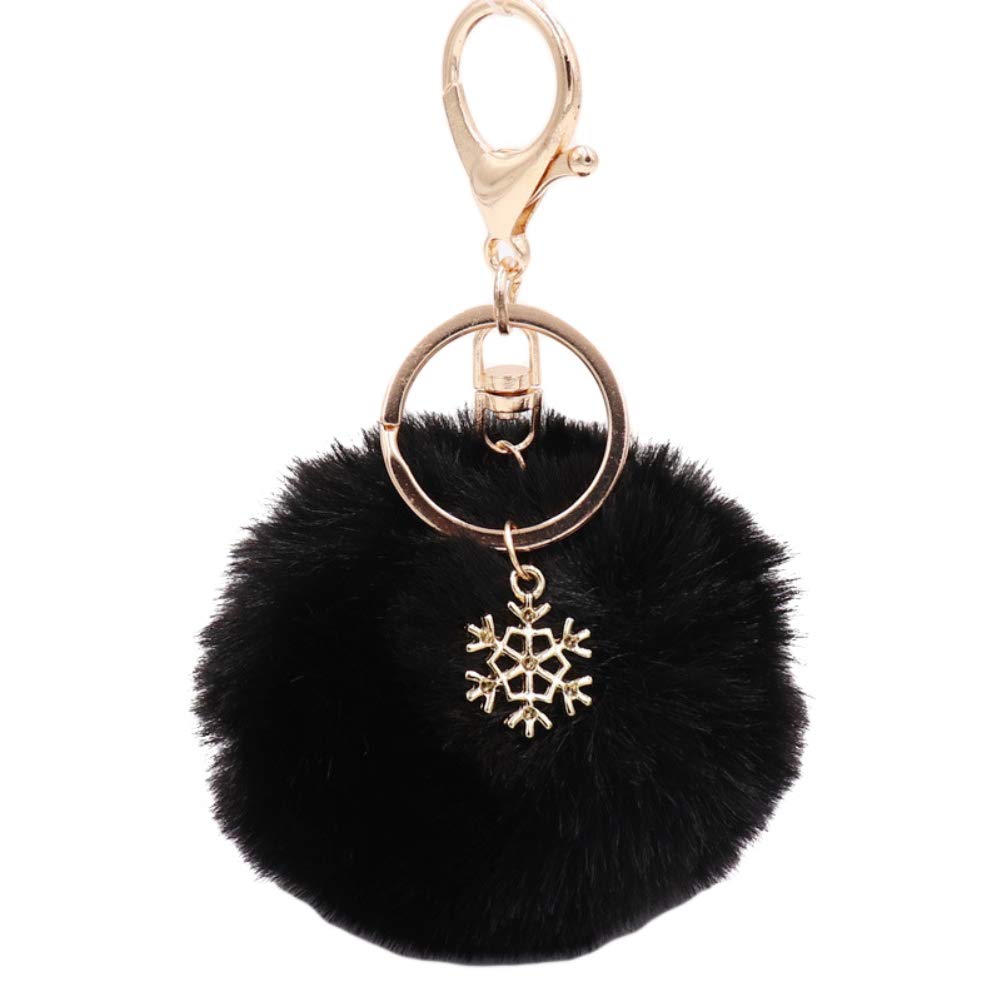 Snowflake Fluffy Pompom Keychain - Cute Car Key Ring Holder with Soft Ball Charm for Women, Girls (Perfect for Car Keys, Bags, Gifts & Winter Accessories)