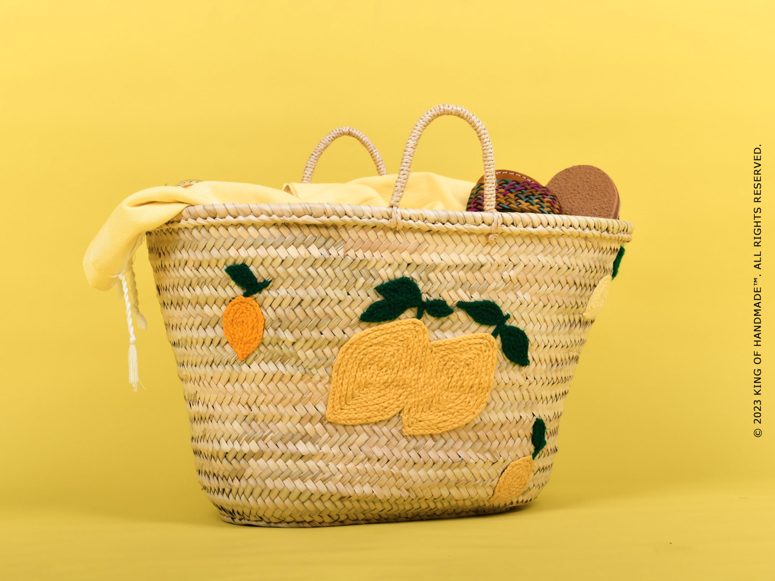 Italian-Inspired Lemon Print Woven Straw Beach Tote Bag for Women - Large Summer Vacation Beach Bag with Vibrant Colors - Perfect for Beach Trips, Poolside Lounging, and Outdoor Picnics