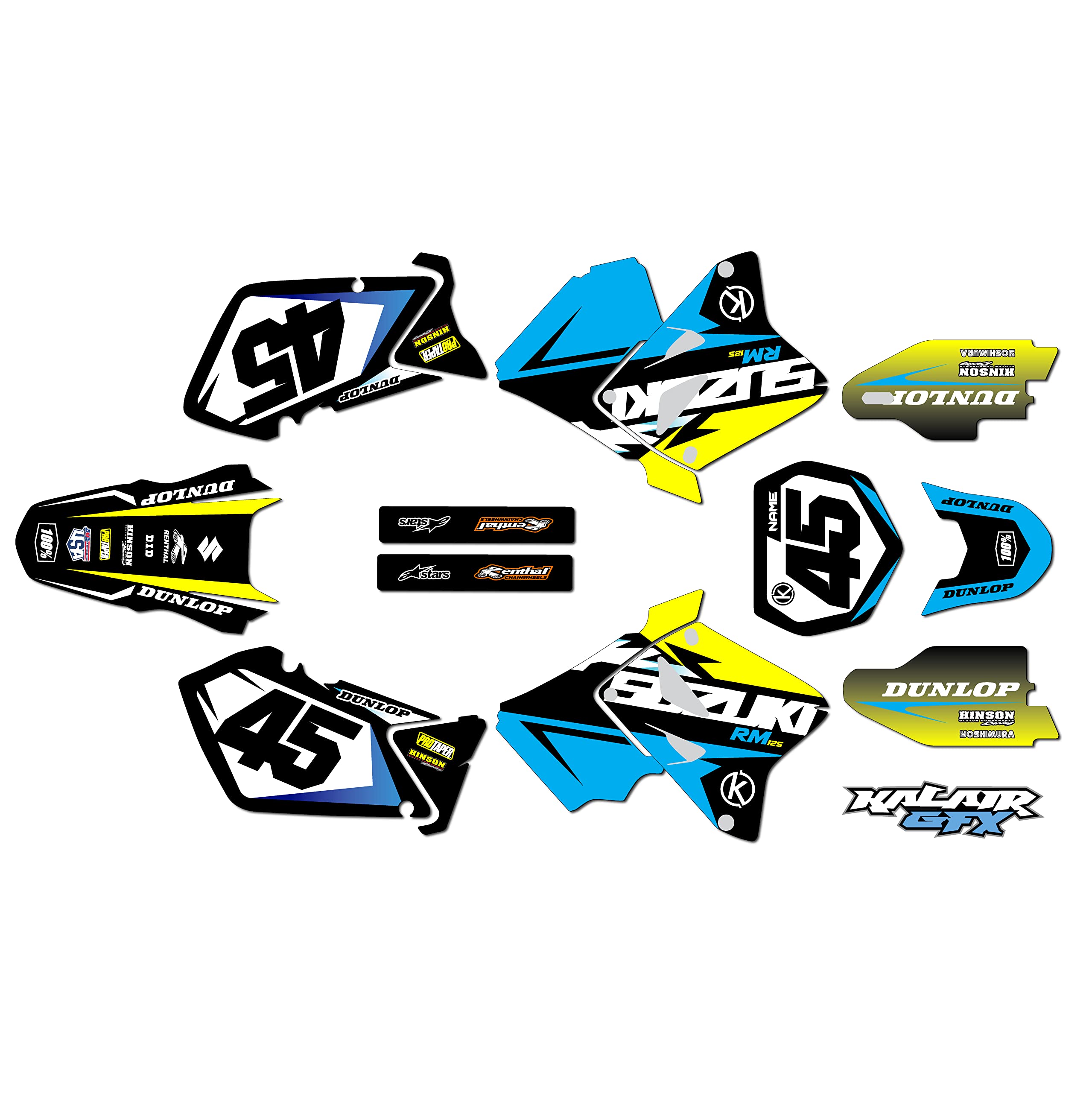 Suzuki RM 125 (2001-2012) Division Series Cyan 09 Graphics Kit - High-Quality Dirt Bike Stickers & Motocross Racing Decals for Pit Bikes - Perfect for Off-Road Racing, Motorcycle Customization & Motocross Accessories