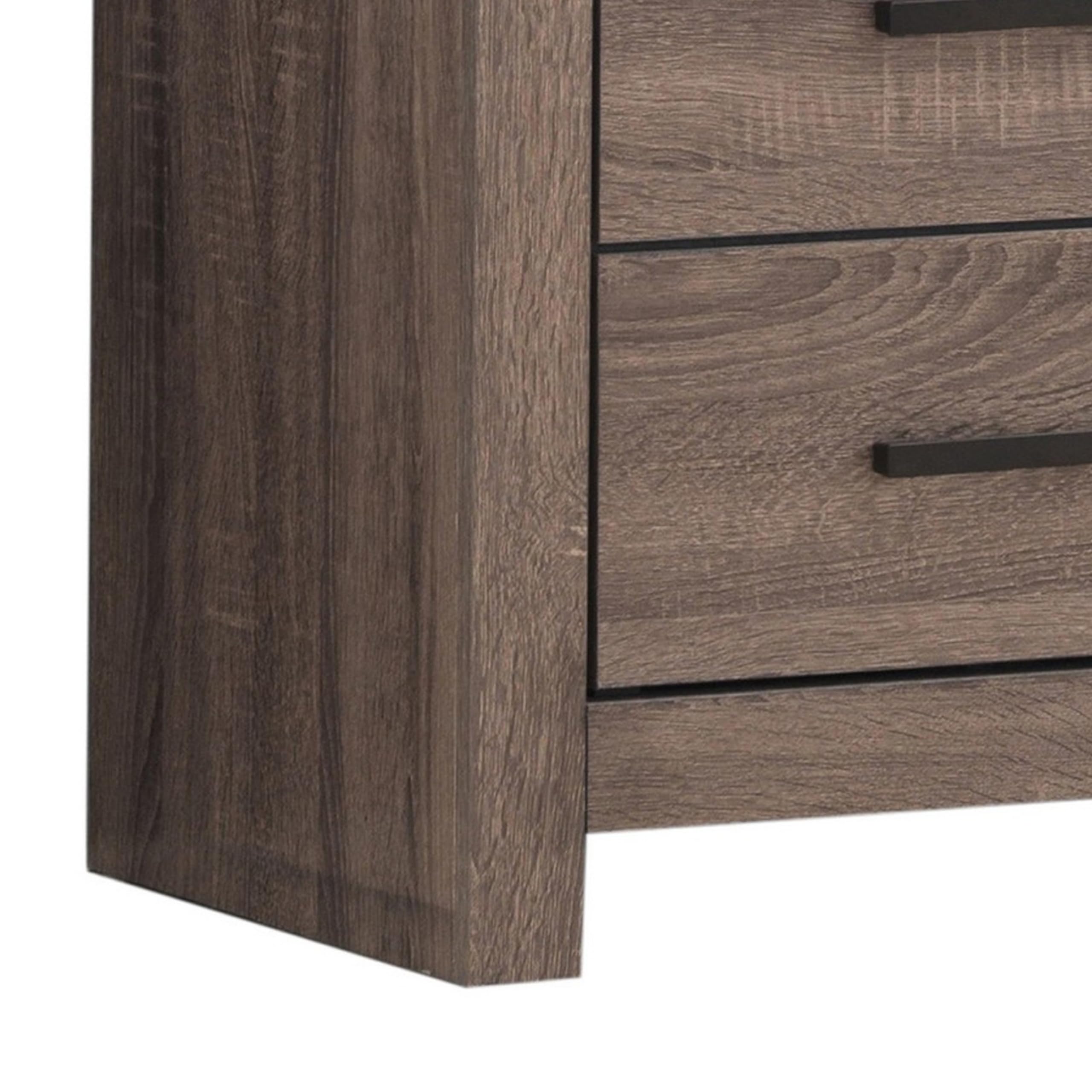 Benjara BM242646 2-Drawer Nightstand with Metal Bar Pulls - Brown Wooden Bedside Table for Bedroom, Living Room, or Guest Room