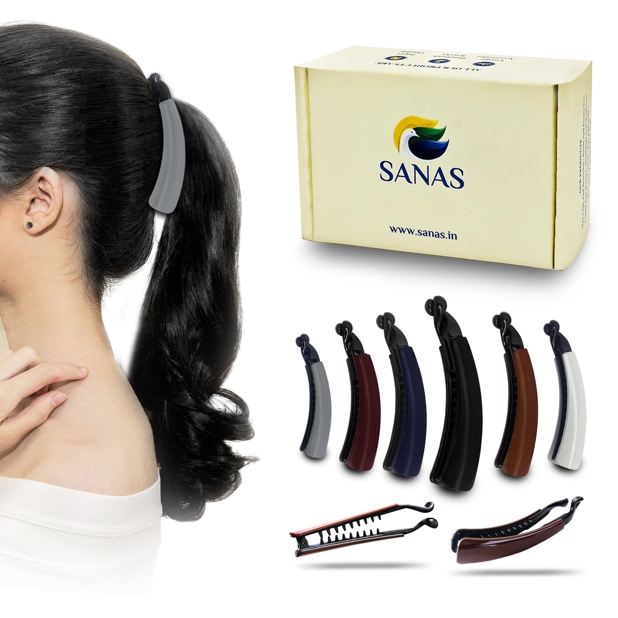 Stylish Korean Banana Hair Clips for Women - 6-Piece Big Size Combo in Assorted Colors - Self-Locking Hair Accessories for Daily Use, Ponytails, and Updos