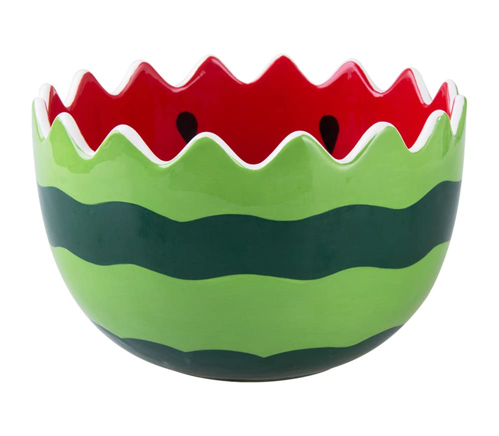 123Arts Hand-Painted Ceramic Watermelon Salad Bowl - 6.4 Inch Multifunctional Serving Dish for Noodles, Soup, Dessert & Fruit | Perfect for Kitchen, Dining & Party Entertaining