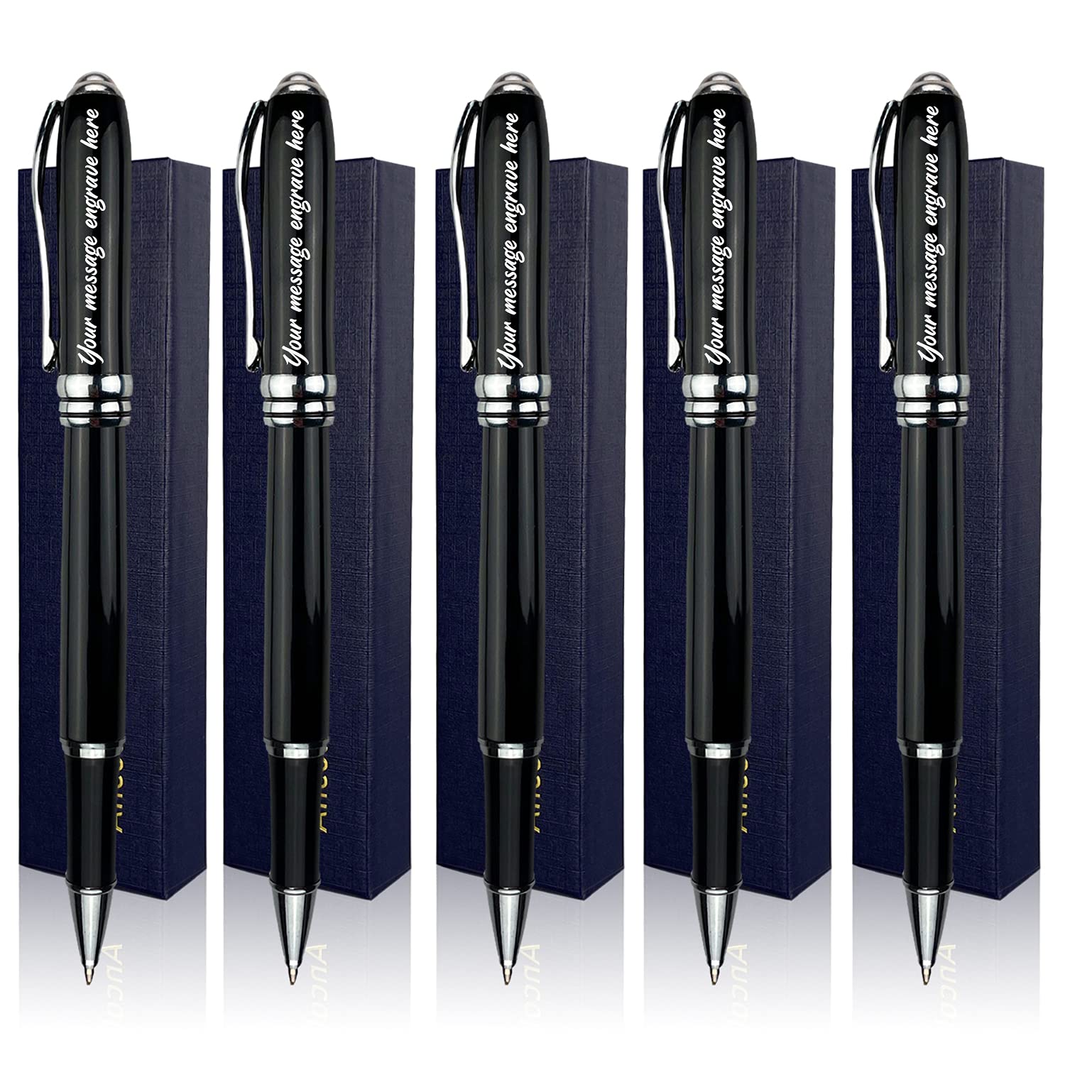 Ancolo Personalized Roller Pen Set - 5 Refillable Pens with 10 Black Ink Refills | Custom Engraved with Name/Message | Perfect for Weddings, Graduation Gifts & Office Use