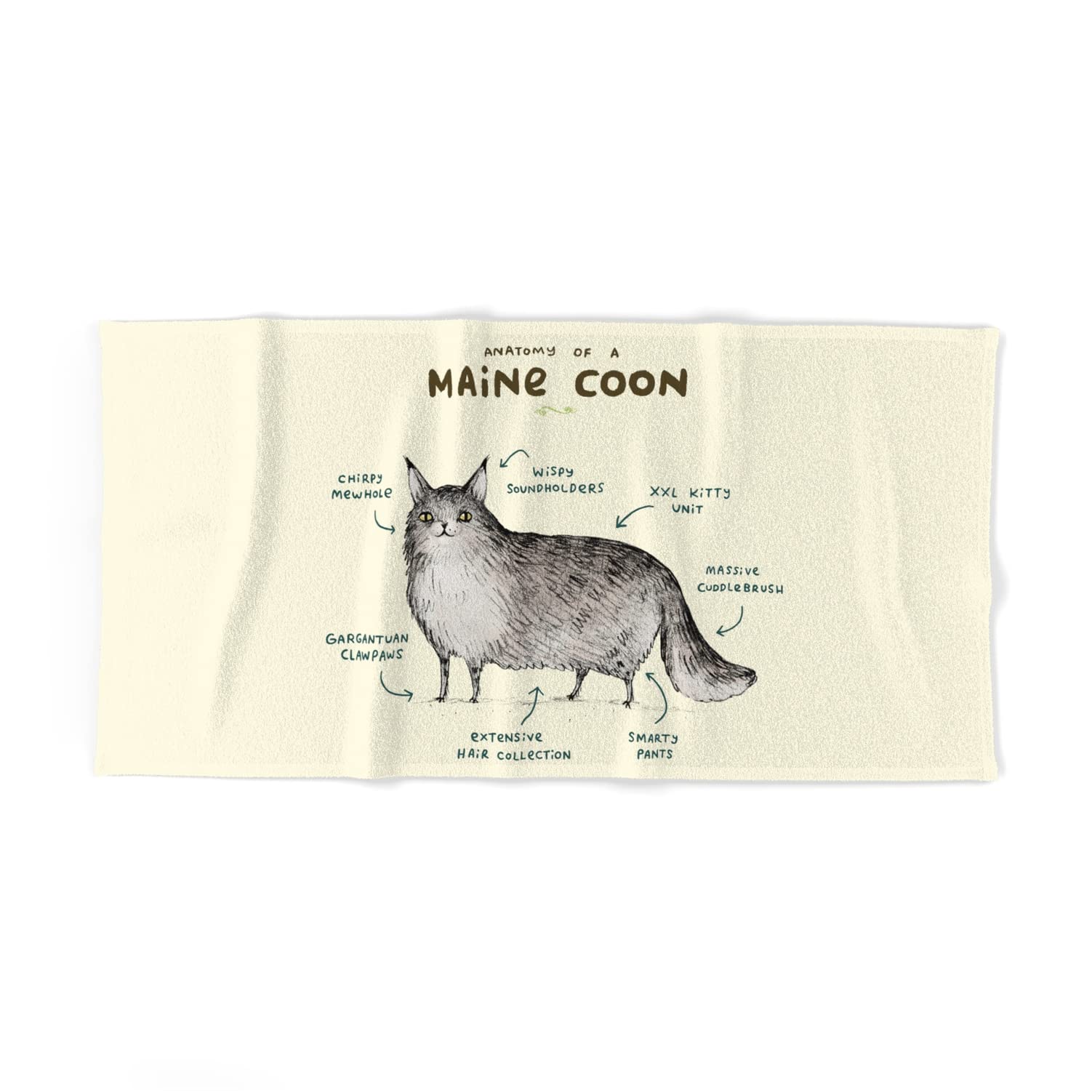Sophie Corrigan Maine Coon Cat Anatomy Bath Towel - Soft Absorbent Cotton Towel for Bathroom, Spa & Beach Use