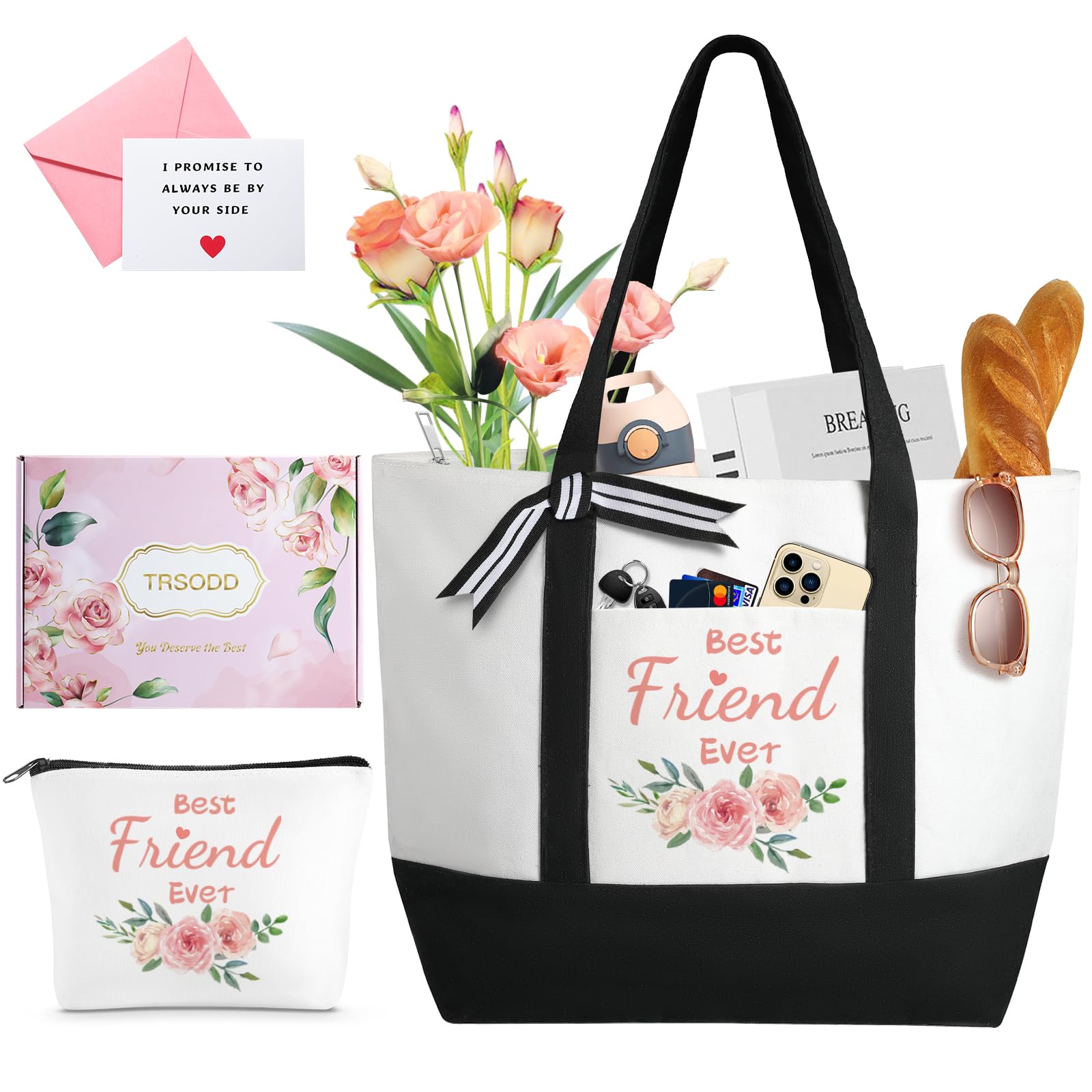 TRSODD Large Tote Bag and Makeup Bag Set - Perfect Mother's Day Gift, Birthday Present for Women, Friendship Gift Idea - Great for Work, Travel & Daily Use