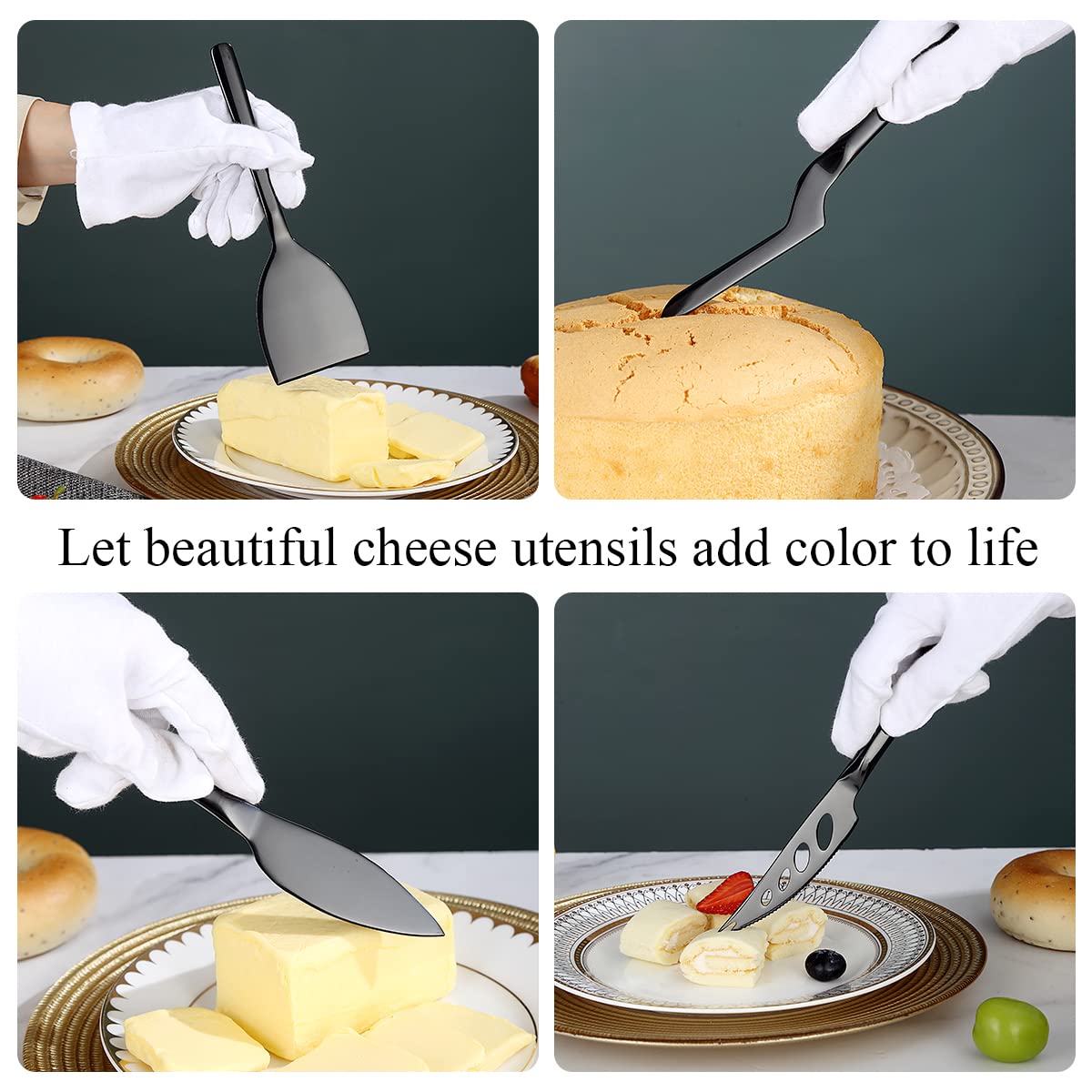 Premium 5-Piece Black Titanium Cheese Knife Set - Ergonomic Design for Comfortable Grip, Perfect for Hard & Soft Cheeses, Butter Spreader - Ideal for Charcuterie Boards, Wine Pairings & Dinner Parties