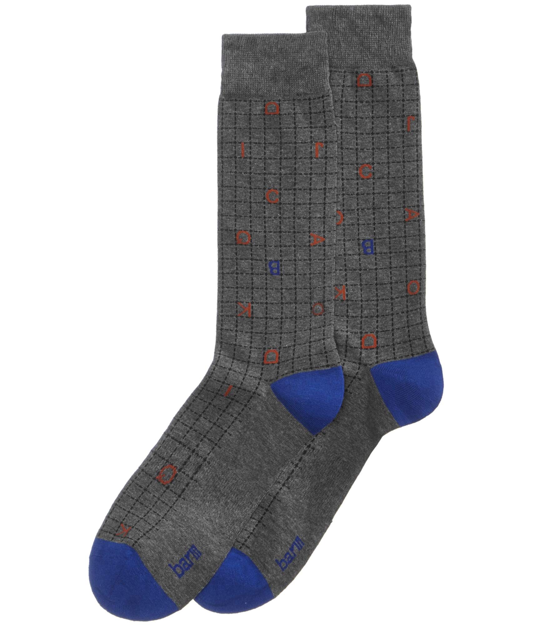Bar III Men's Letter Socks - Gray Cotton Casual Crew Socks for Everyday Wear, Gifts, and Office Outfits