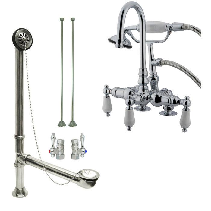 Chrome Deck Mount Clawfoot Bathtub Faucet with Hand Shower and Drain Supplies - CC16T1 System | Perfect for Vintage Bathroom Renovation and Freestanding Tub Installation