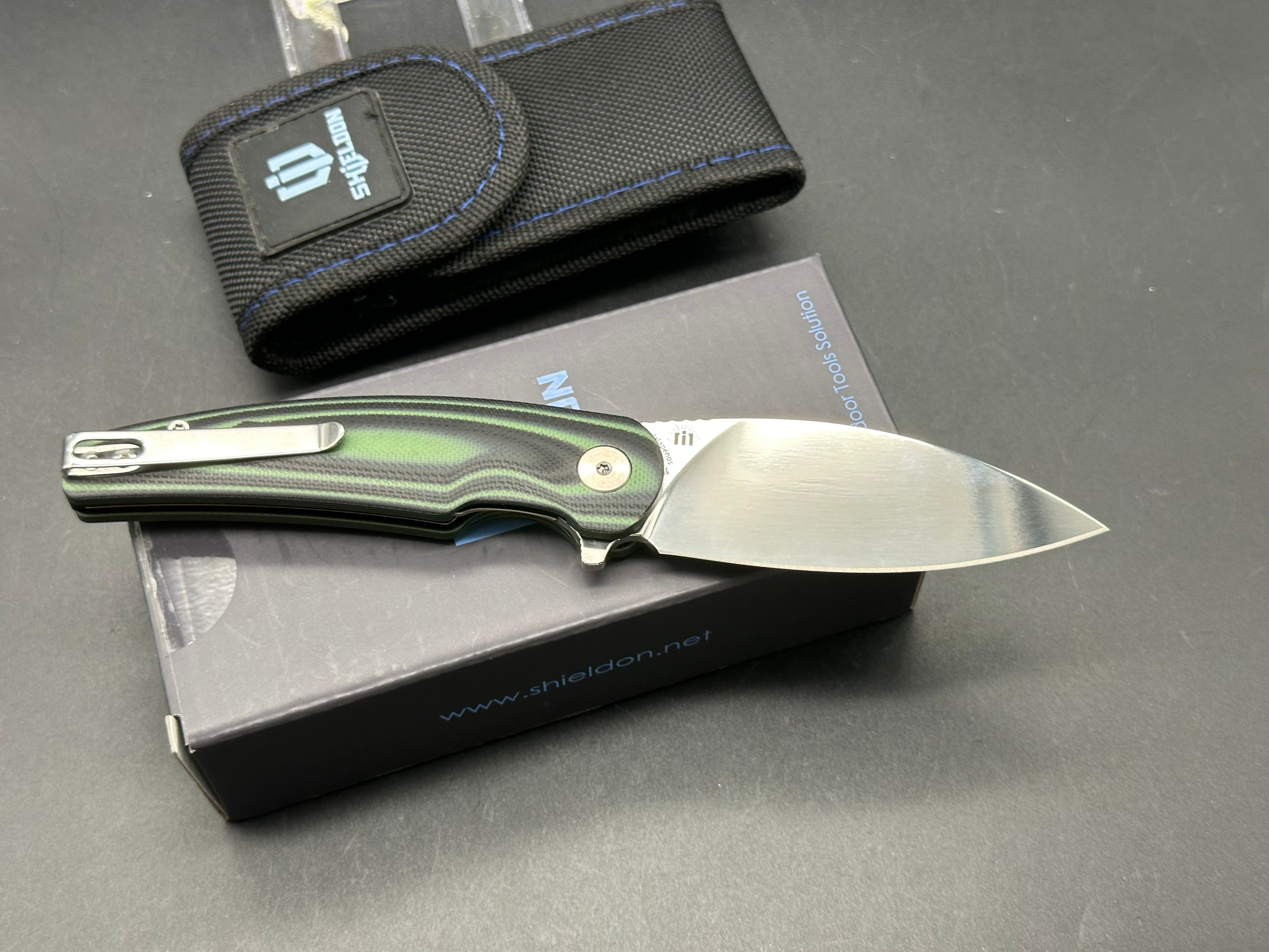 SHIELDON Folding Knife - 154CM Steel Blade, Green G10 Handle, Plain Edge, Mirror Polish Finish - Perfect for Camping, Hiking & Outdoor Adventures