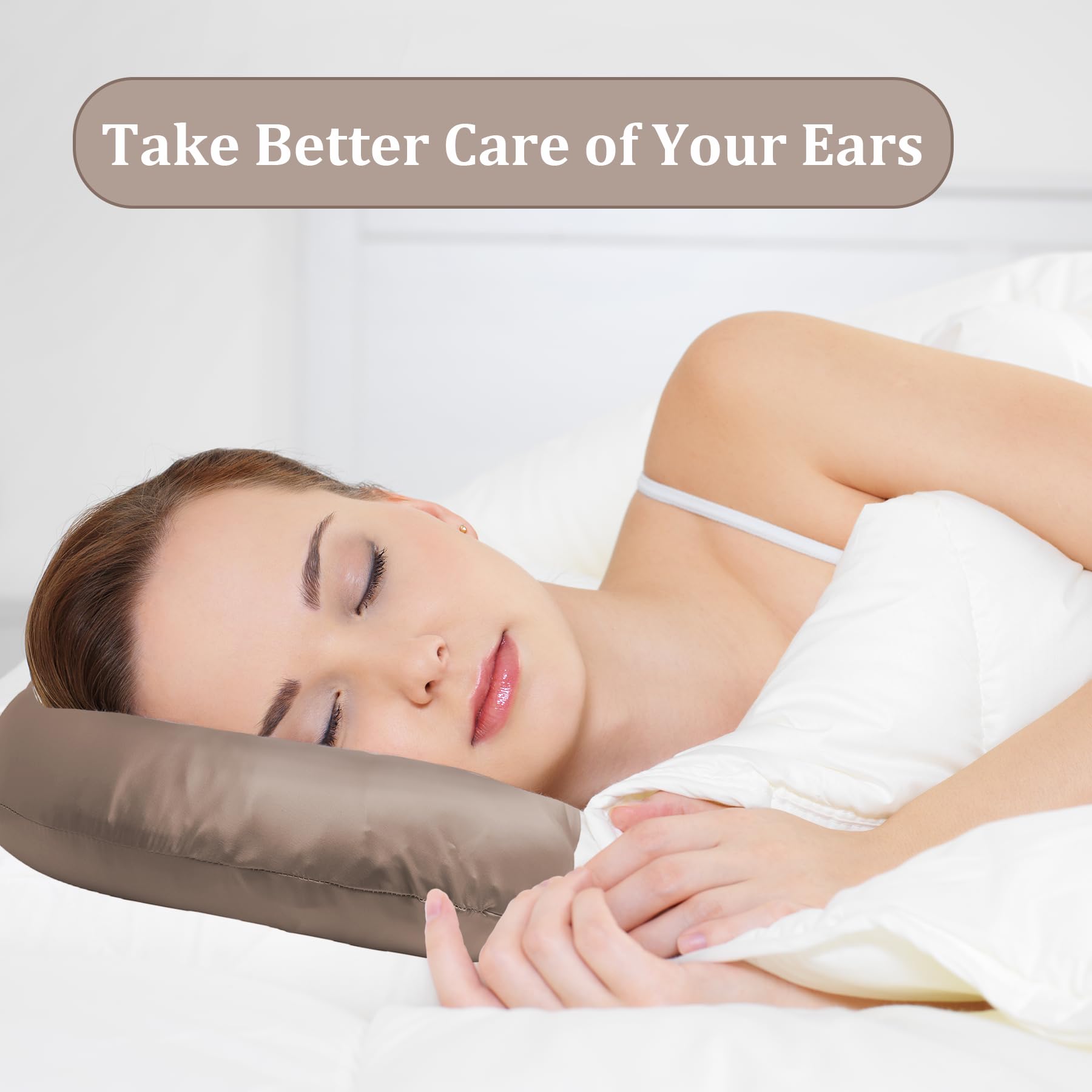 **Ear Piercing Pillow for Side Sleepers - Donut Pillow with Ear Hole & Silky Pillowcase - Relief for CNH, Ear Pain, Inflammation & Pressure Sores - Light Brown - Perfect for Post-Piercing Care & Comfortable Sleep**