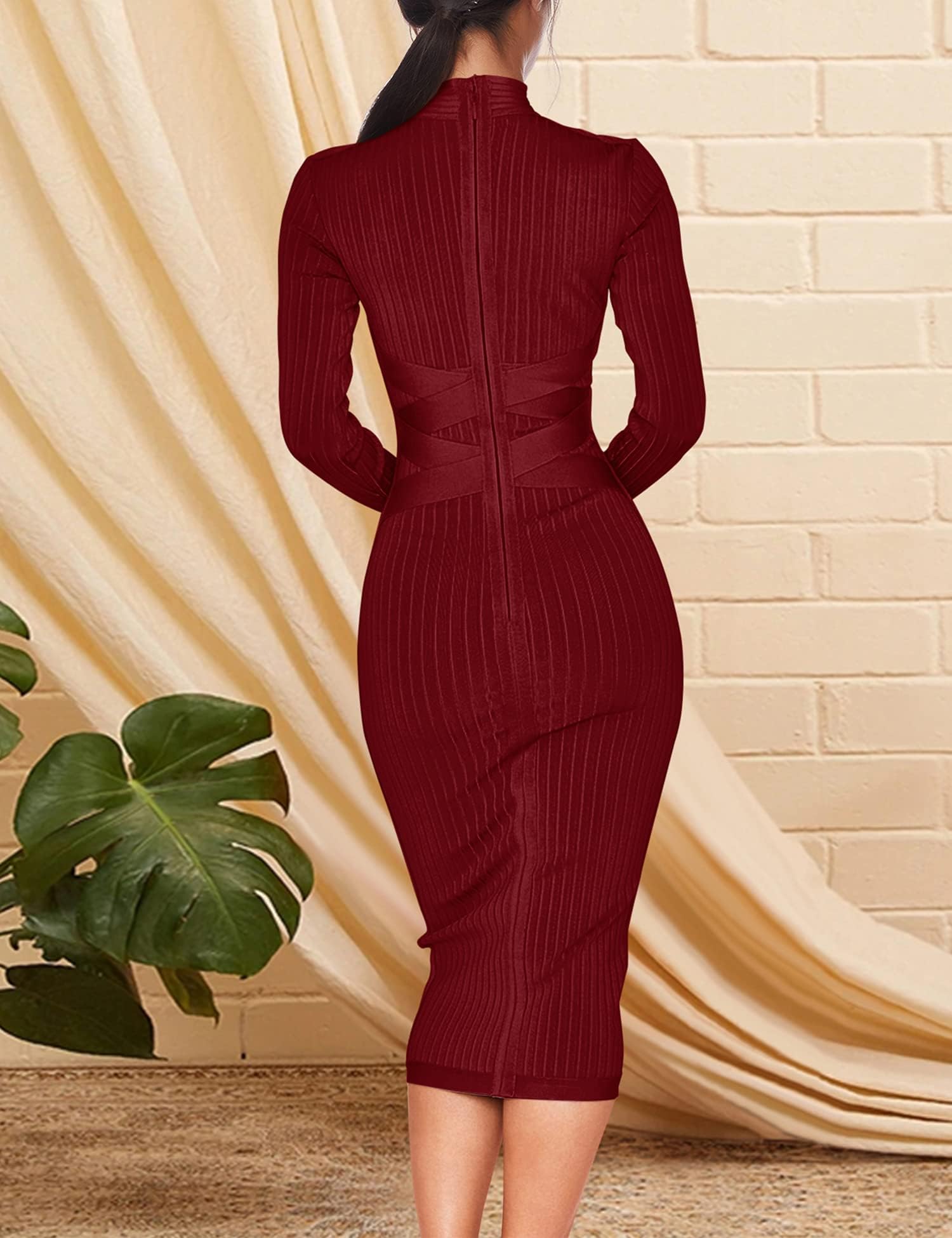 Madam Uniq Women's Long Sleeve Bandage Dress for Wedding Guest, Fall Winter Party & Cocktail Evening Gown - Perfect for Formal Events, Holiday Parties & Special Occasions