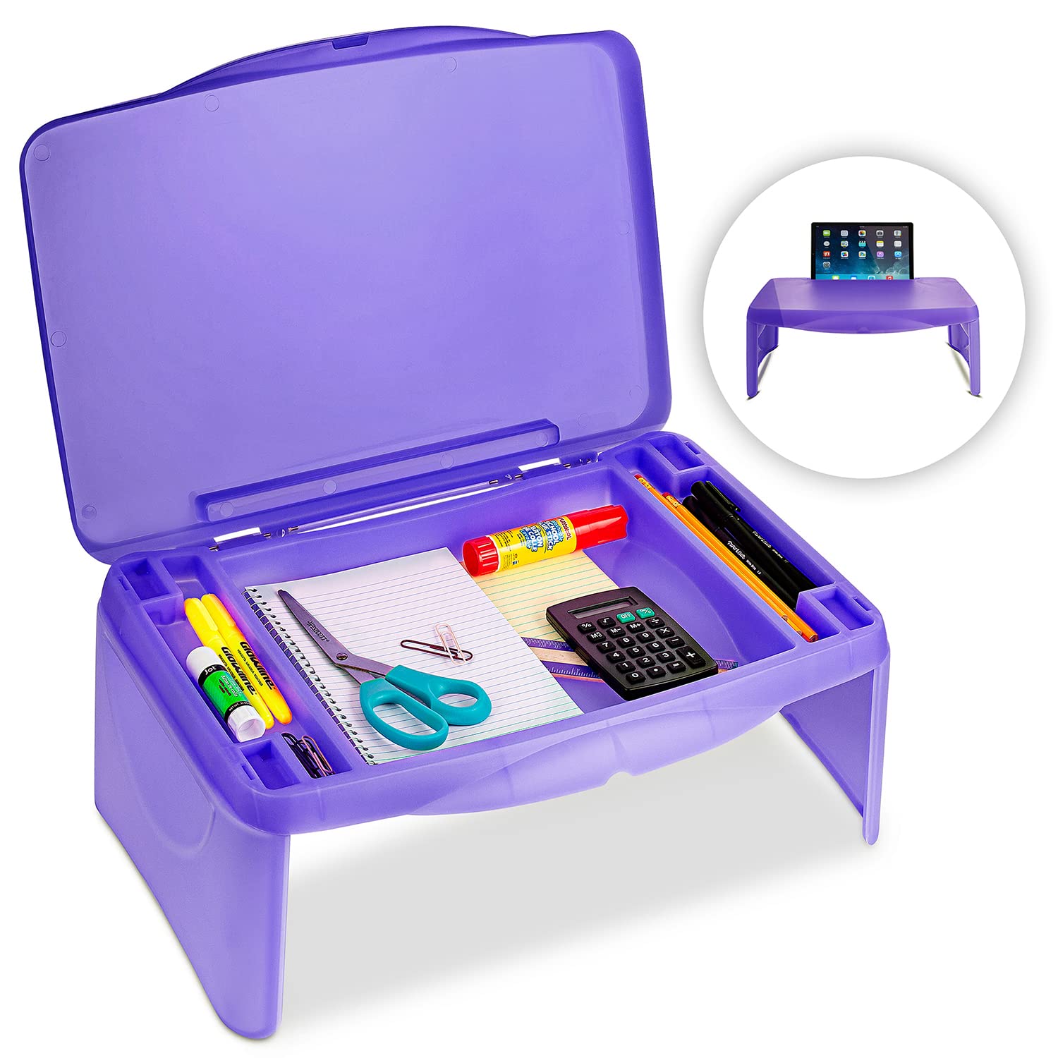 Foldable Lap Desk with Storage & Dividers - Portable Laptop Desk, Breakfast Tray, Bed Table for Kids & Adults - Easy Fold Design (Purple) | Perfect for Home Office, Remote Work, Studying in Bed, Breakfast in Bed & Kids' Activities