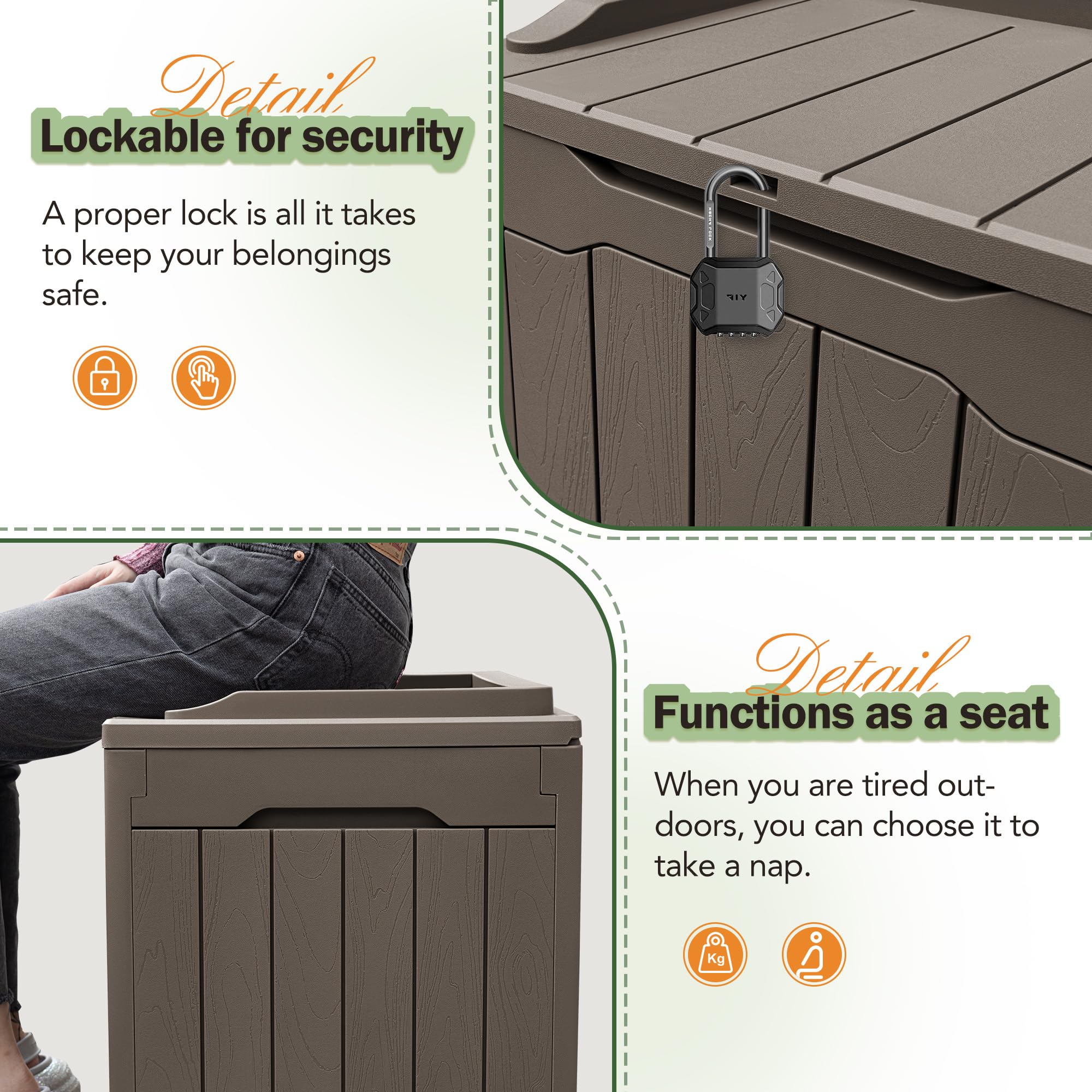 Greesum 31 Gallon All-Weather Outdoor Deck Storage Box - Waterproof Patio Furniture Cover, Package Delivery & Garden Tool Organizer (Brown) - Perfect for Backyard, Deck, Porch & Poolside Storage