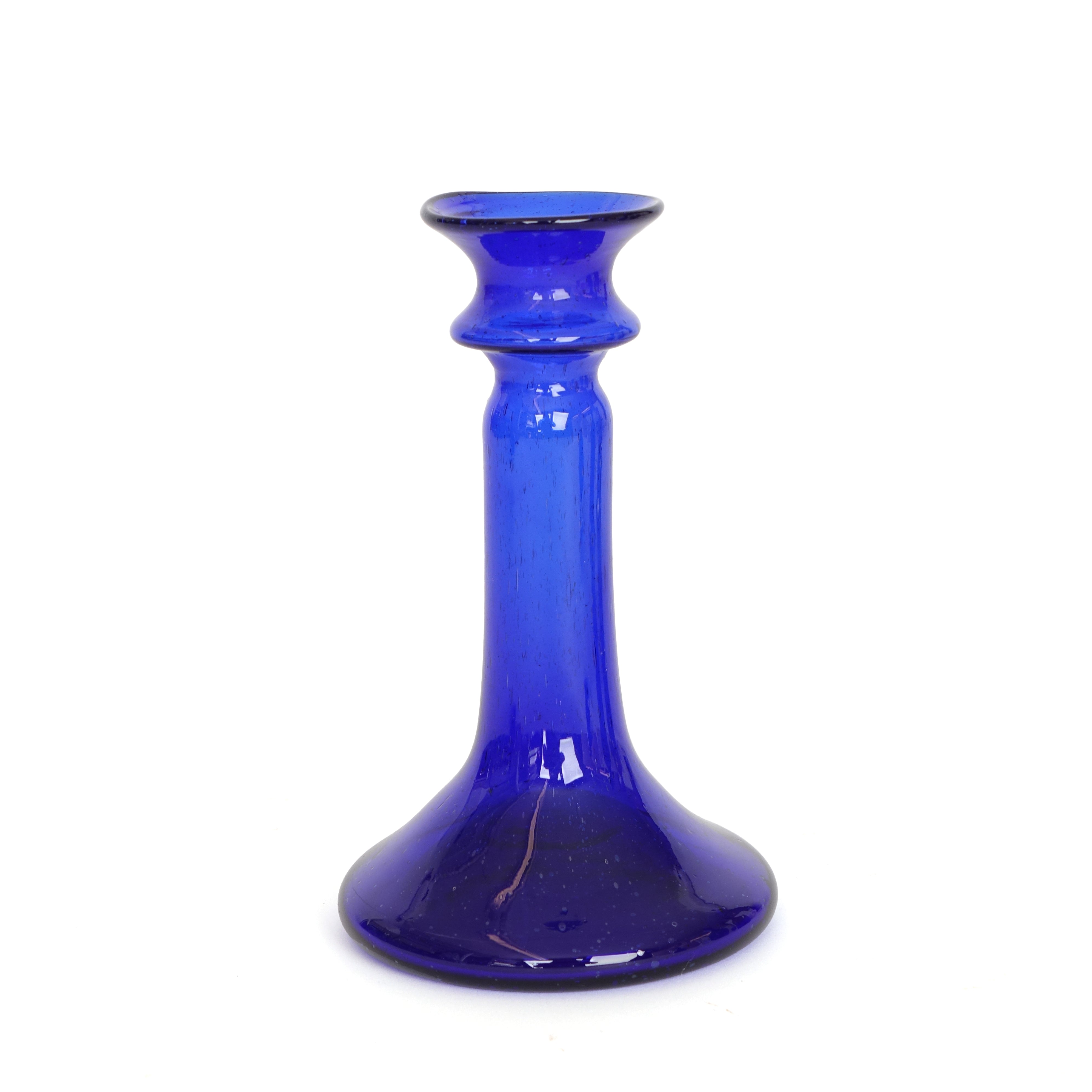 Elegant Blue Glass Candle Holder - Handcrafted Home Decor for Romantic Dinners, Wedding Centerpieces & Cozy Ambiance