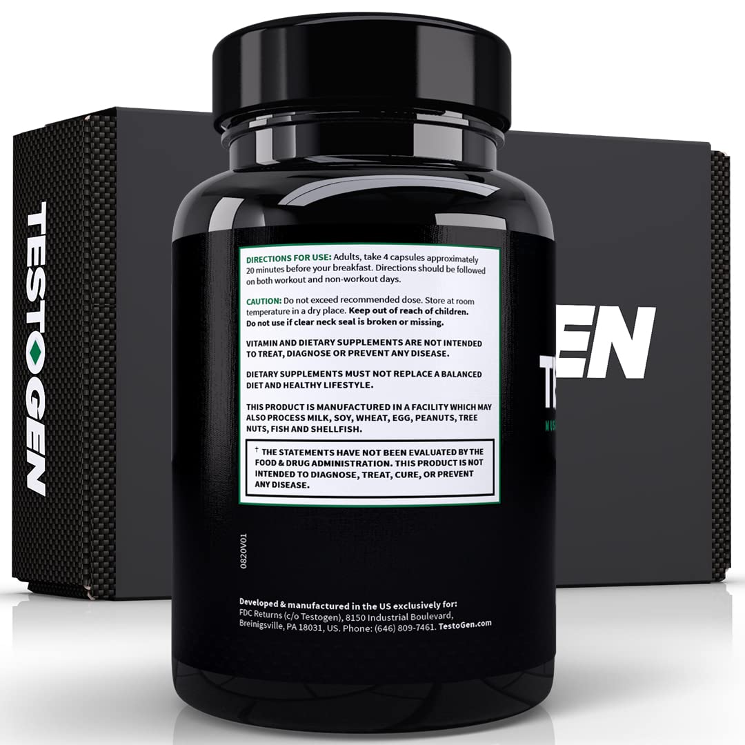 TestoGen Natural Testosterone Booster for Men - Energy, Muscle Growth & Weight Control Supplement - 3 Month Supply - Combat Fatigue & Improve Focus - Ideal for Gym, Workout & Daily Performance