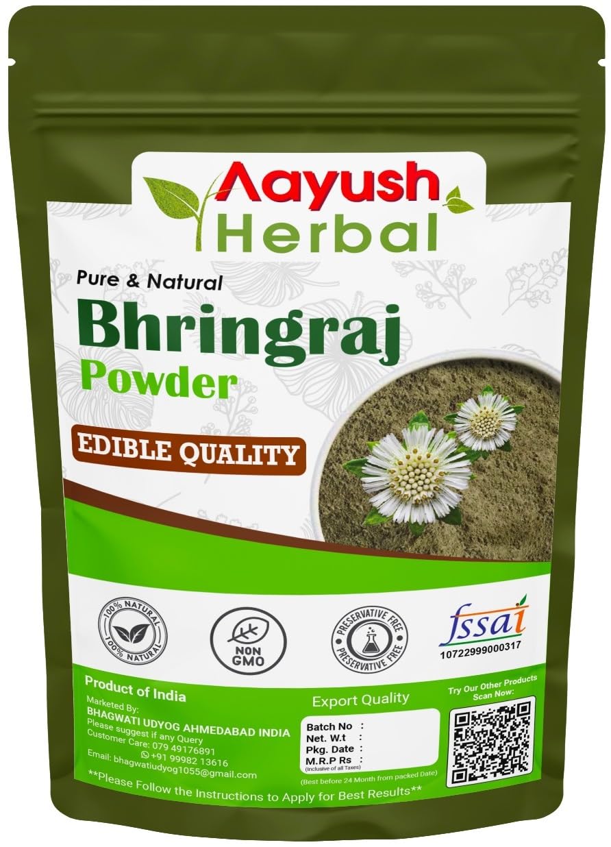 **Aayush Herbal Bhringraj Powder 100g - Natural Hair Growth & Conditioning Treatment for Thicker, Stronger Hair - Promotes Scalp Health & Reduces Hair Fall - Ideal for DIY Hair Masks & Ayurvedic Hair Care**