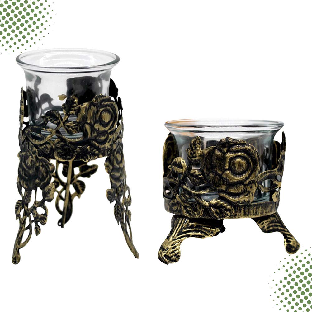 ARTIBETTER 2-Pack Metal Tea Light Holders - Elegant Rose Design Hollow Candle Cups for Home Decor, Wedding Centerpieces & Romantic Ambiance