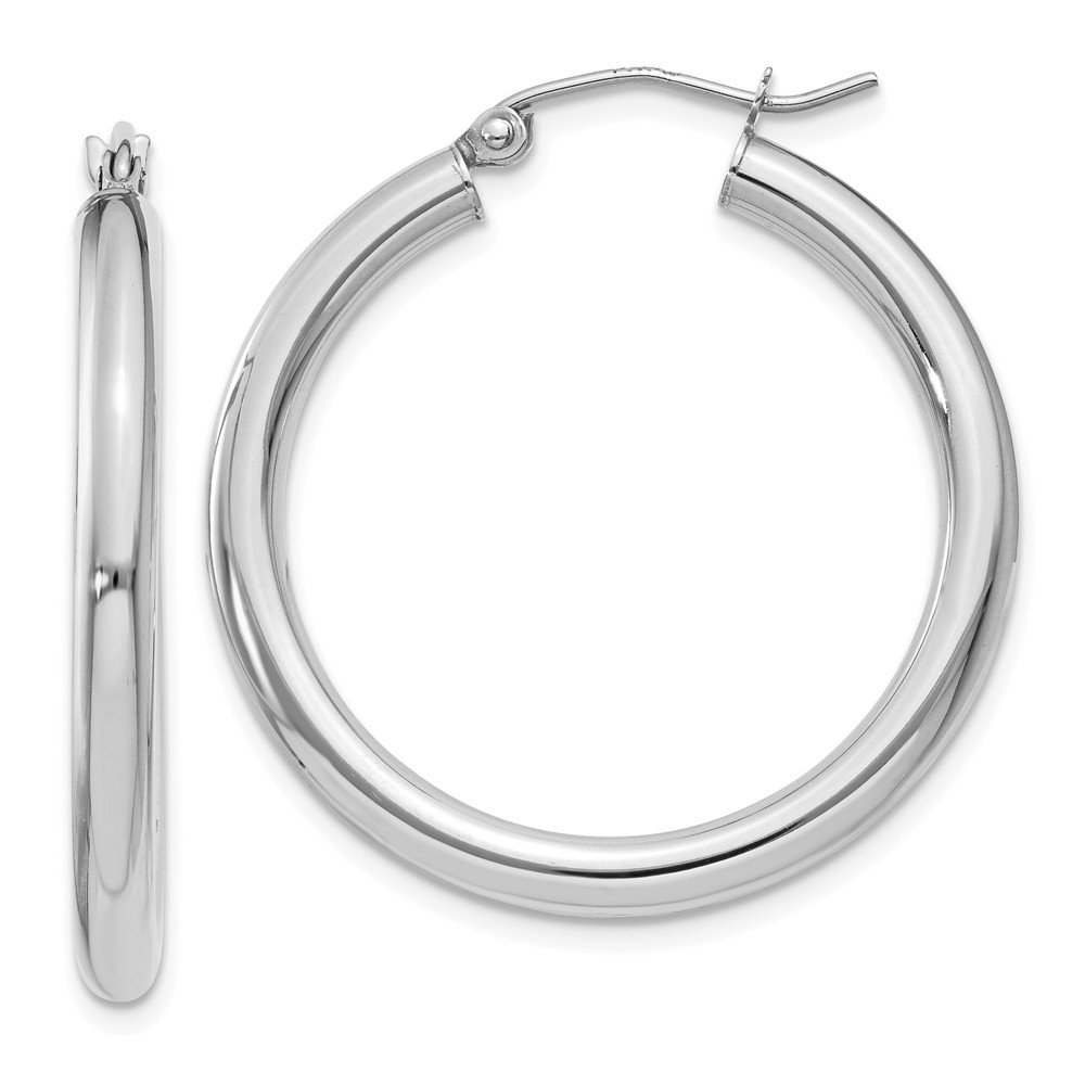 10K White Gold Polished 3mm Tube Hoop Earrings for Women - Classic Round Huggie Earrings for Everyday Wear, Date Night & Special Occasions