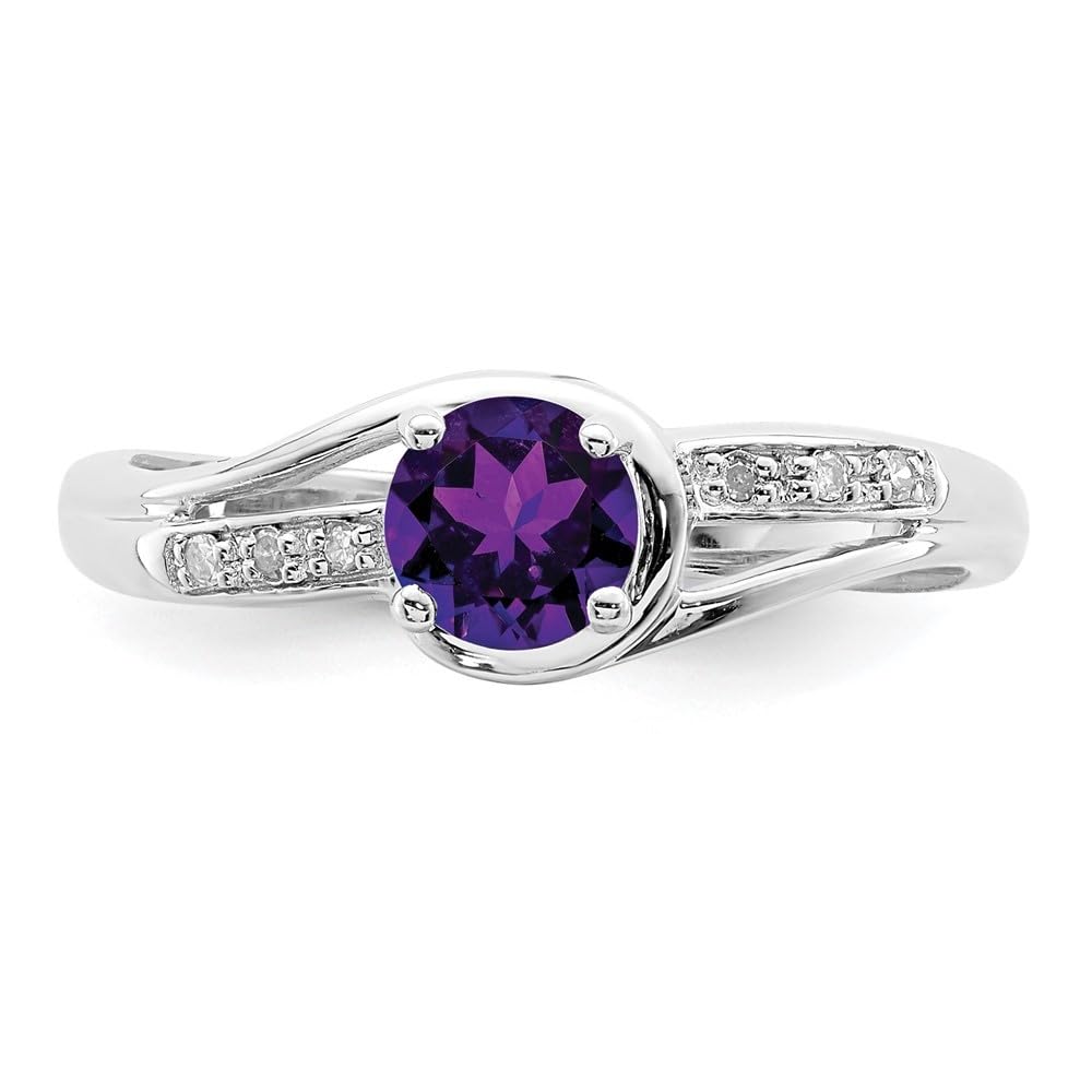 Diamond2Deal 925 Sterling Silver Diamond & Amethyst Round Engagement Ring 0.4ct - Perfect for Proposals, Anniversaries & Romantic Gifts