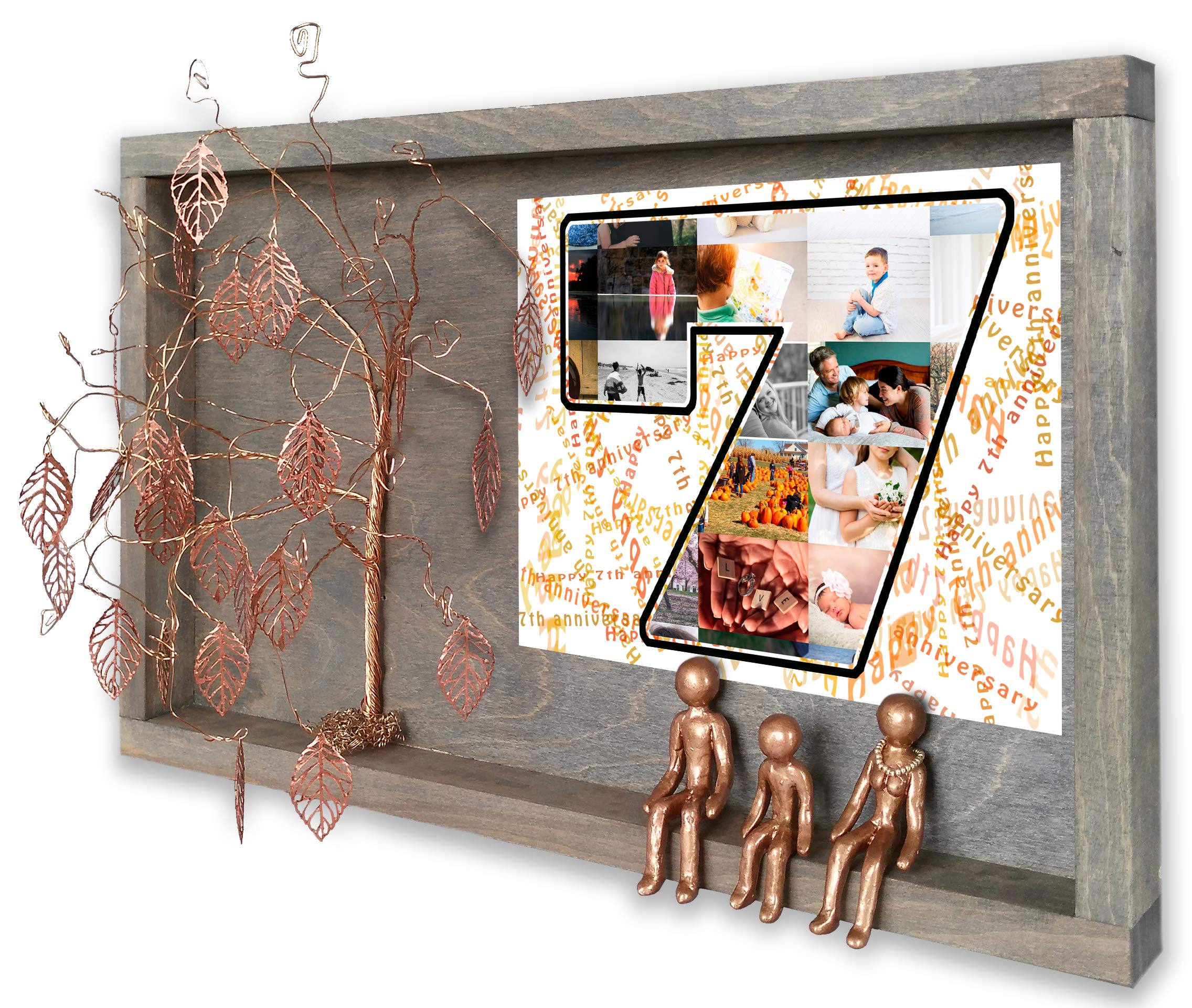 Personalized Tin Bronze Anniversary Family Tree Wedding Photo Frame - Custom Name Engraved Shadow Box Display Case for 6, 8, 10, 12 Years - Unique Gift Ideas for In-Laws, Wife, Husband Birthday - Perfect for Home Decor, Wall Display & Kitchen Ornaments (Adornos Para la Cocina)