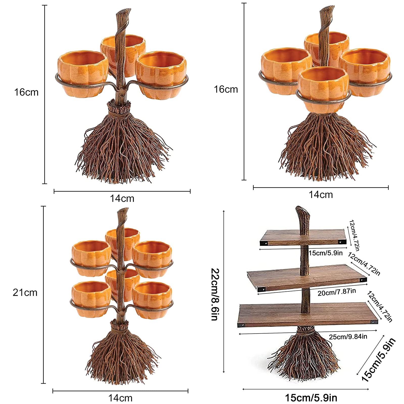 4-Piece Halloween Fruit Bowl Set - Creative 3-Tier Snack Basket & Pumpkin Platter for Holiday Party Decor, Dessert Cake Stand - Perfect for Halloween Parties, Thanksgiving Buffets & Christmas Dessert Displays