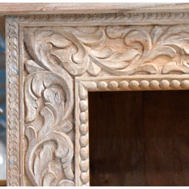 Hand Carved Whitewashed Wood Console Table - Farmhouse Entryway Sofa Table for Hallway, Living Room & Dining Room Decor