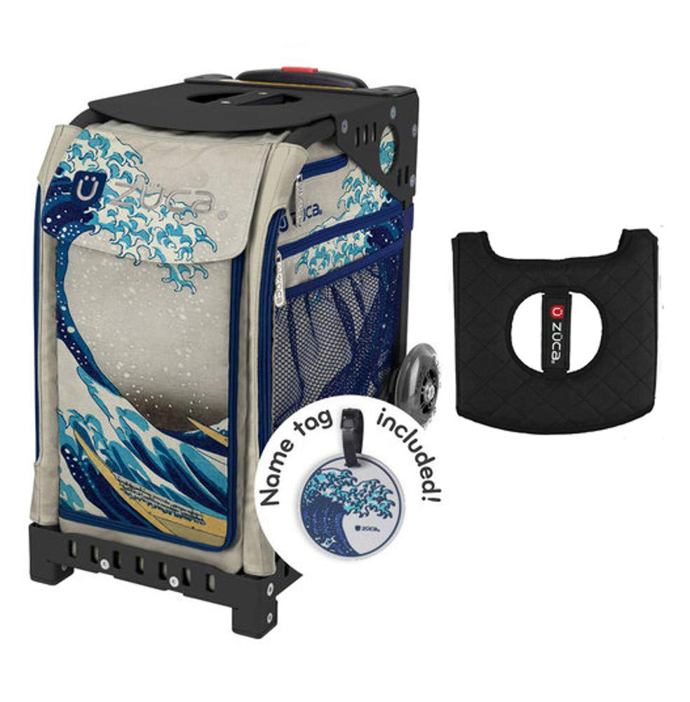 Zuca Sport Bag - Great Wave Design with Black/Pink Seat Cover (Black Frame) - Perfect for Gymnastics, Cheerleading & Travel Gear Storage