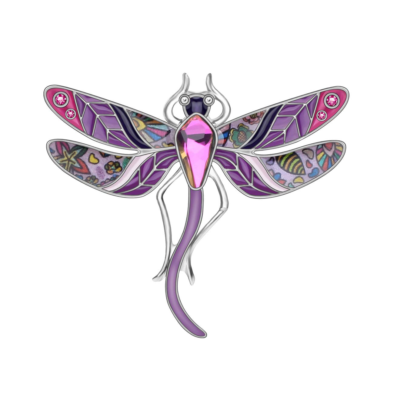 DOWAY Enamel Alloy Crystal Rhinestone Dragonfly Brooch Pin - Elegant Purple Lapel Pin for Women, Girls & Kids - Perfect for Spring Summer Fashion, Scarf & Clothing Decoration - Great Gift Idea for Birthdays & Special Occasions