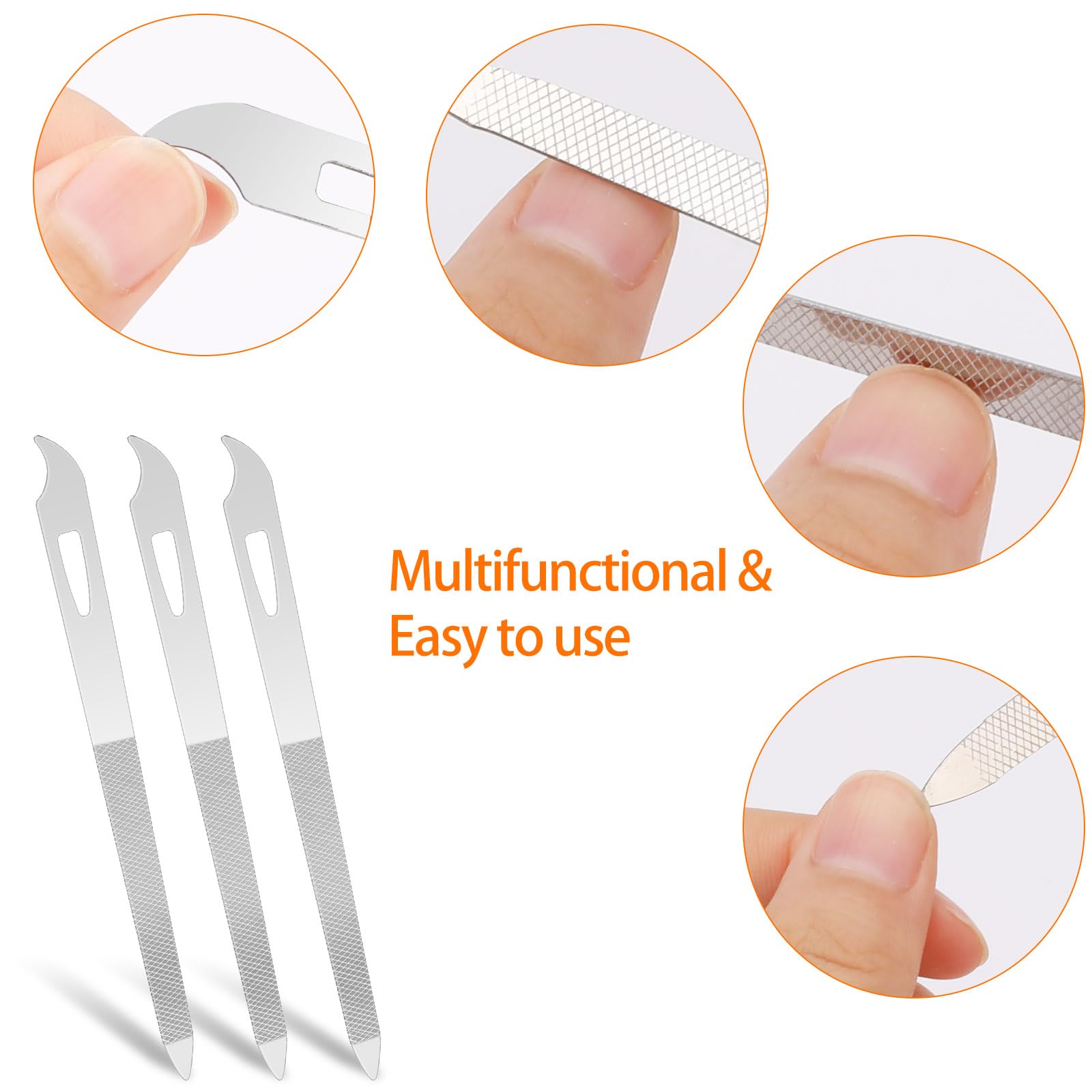6-Piece Stainless Steel Nail File Set with Diamond Buffer & Cleaner Tip - 5.5