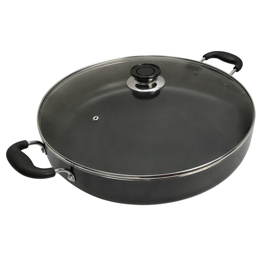 Non-Stick Aluminum 16 Inch Low Cooking 10.5 QT Pot Pan with Lid - Large Deep Fryer & Stew Pot for Home Kitchen, Camping & Outdoor Cooking