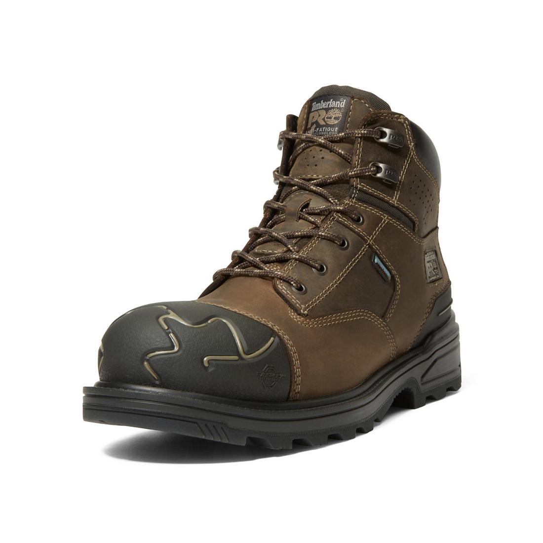 **6 Inch Composite Toe Waterproof Work Boots for Men - Slip Resistant & Electrical Hazard Safety - Brown Leather Construction Boots for Outdoor, Construction & Heavy Duty Work**