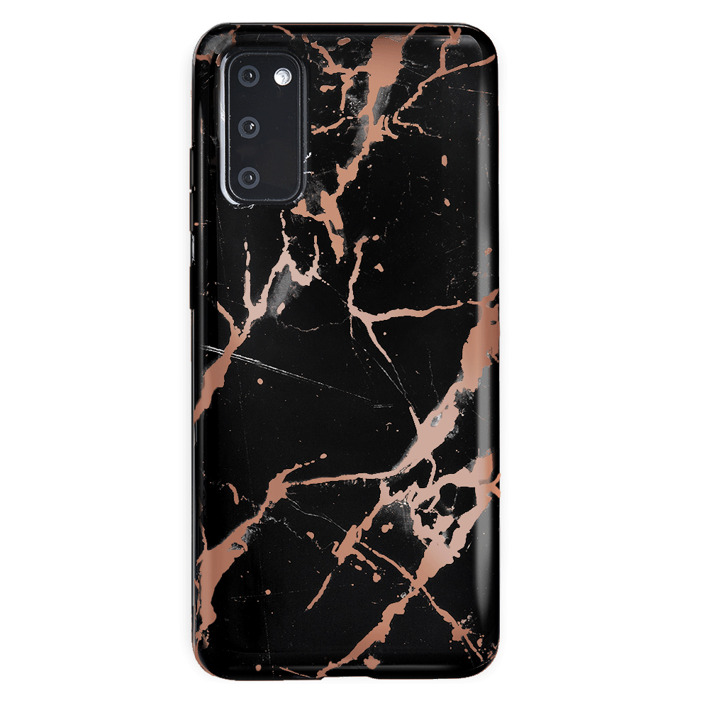 Samsung Galaxy Case in Black Marble with Rose Gold Chrome - Stylish & Protective Phone Cover for Everyday Use, Work, and Travel