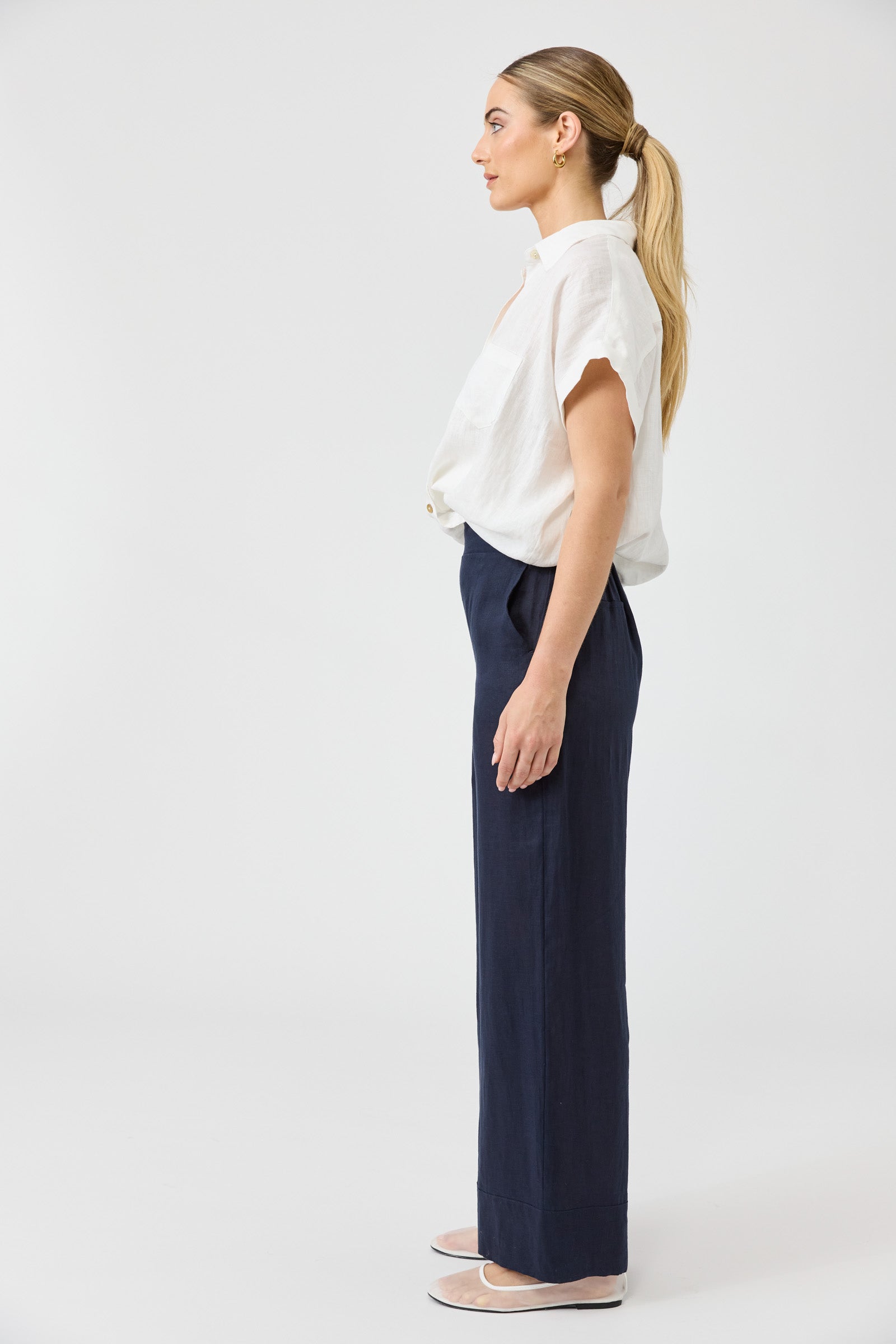 Premium Linen Pants for Women - Comfortable & Breathable Studio Linen Trousers in Navy Blue | Perfect for Summer, Office Wear & Casual Outfits