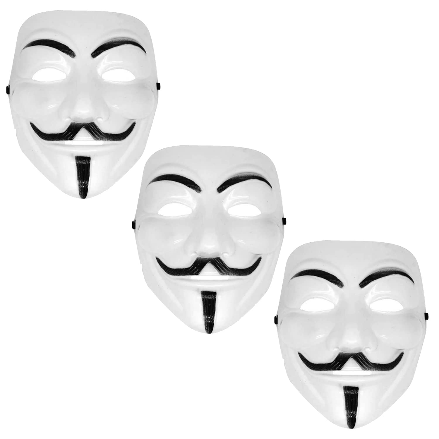 V for Vendetta Anonymous VIP Edition Sage Square White Face Mask - Perfect Fit Cosplay, Halloween Costume, Protest Accessory (Set of 3) | Fawkes Mask Inspired by Movie