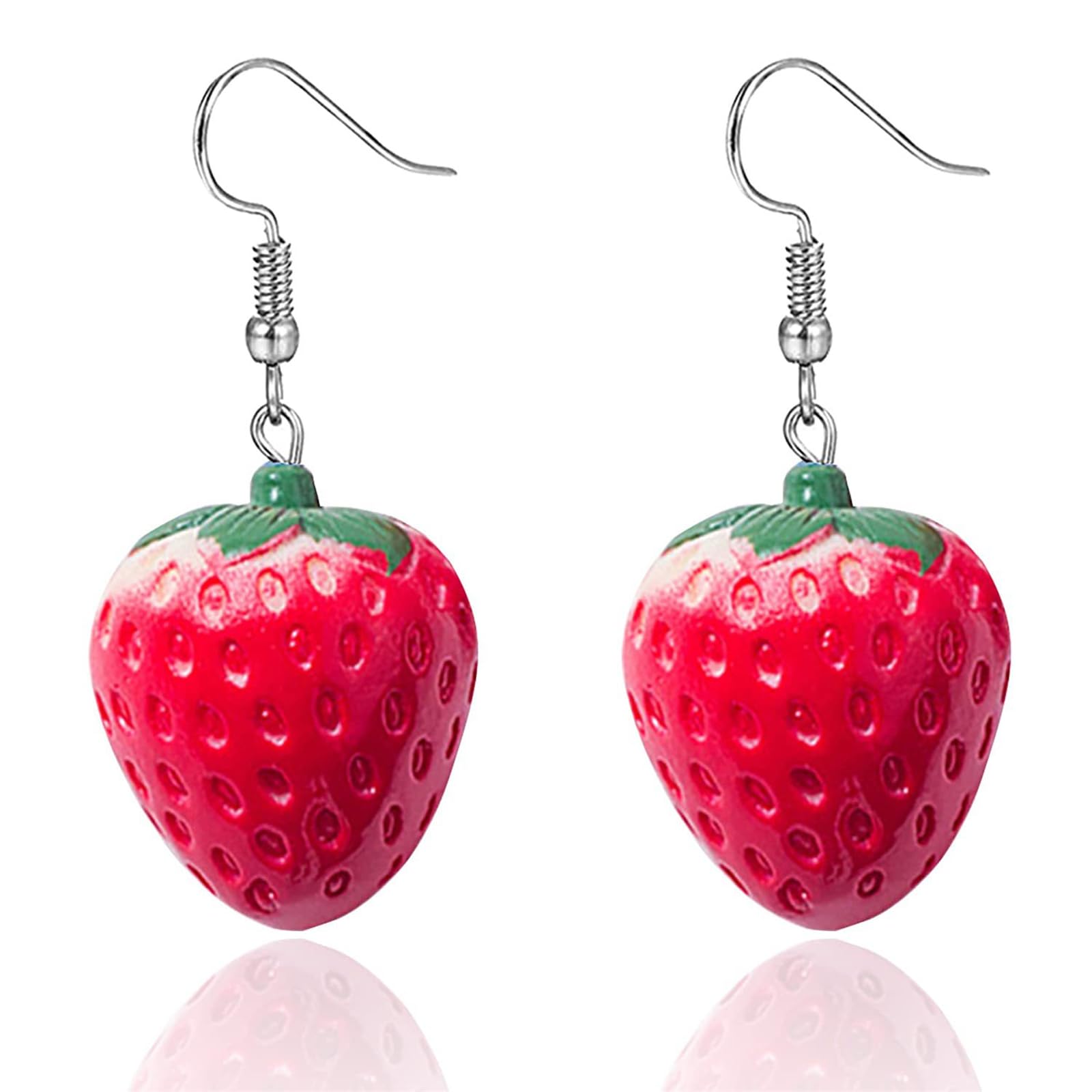 MALOYANVE 3D Acrylic Strawberry Drop Earrings for Women - Cute Red Fruit Resin Dangle Earrings - Fashion Jewelry for Casual Wear, Parties & Everyday Accessories