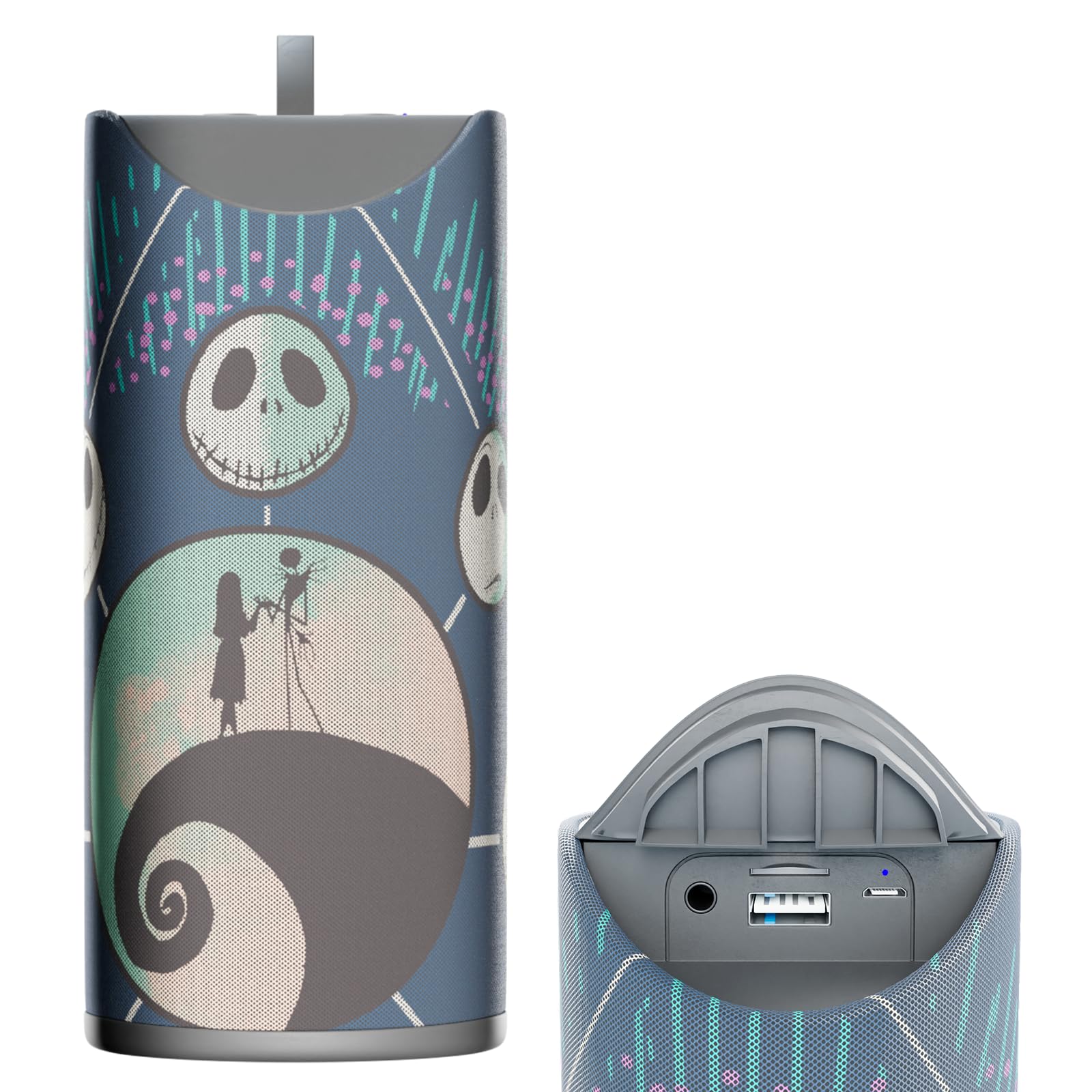 Disney The Nightmare Before Christmas Bluetooth Speaker - Jack Skellington & Sally Waterproof Wireless Speaker with 3 Hours Playtime, SD Card Slot & FM Radio - Perfect Gift for Halloween, Christmas & Movie Fans (Ideal for Home, Office & Outdoor Use)