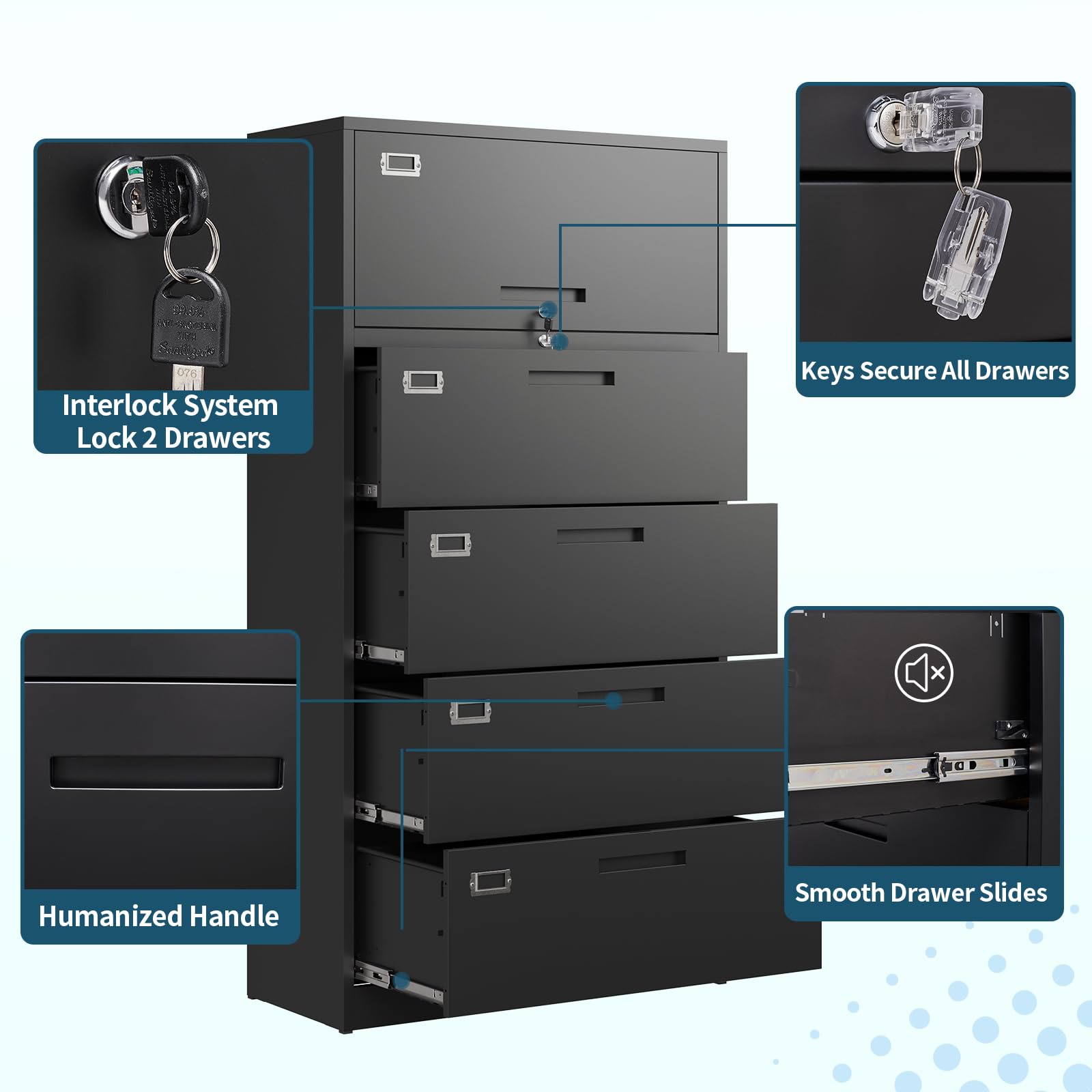 MIIIKO 4-Drawer Metal Lateral File Cabinet with Lock & Top Shelf - Secure Home Office Storage Organizer for Documents, Folders & Supplies | Perfect for Office, Study Room or Workspace Organization