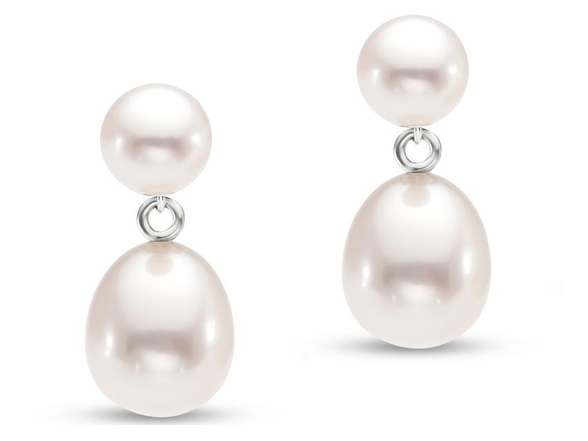14K White Gold Freshwater Pearl Double Drop Earrings for Women - Elegant Dangling Pearl Jewelry for Weddings, Parties & Special Occasions