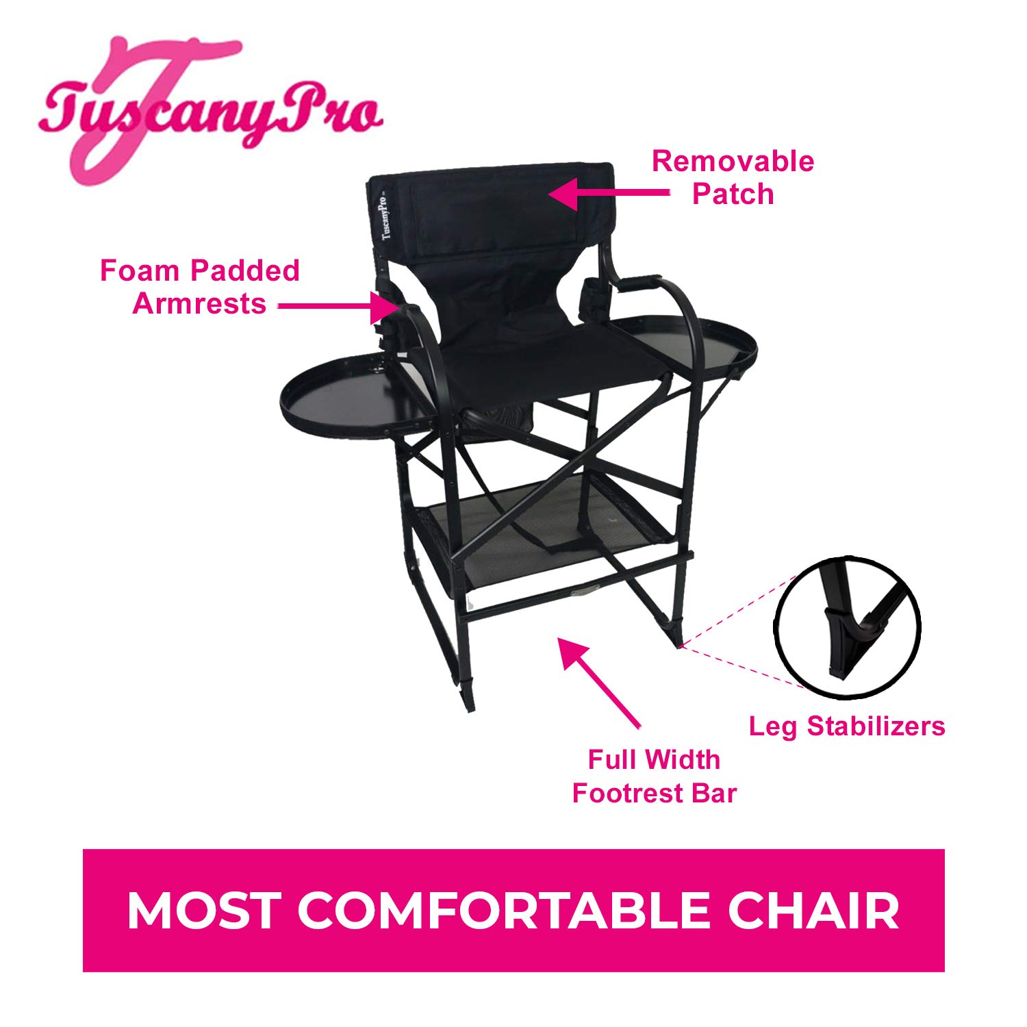 Bridal Tall Heavy Duty Director Chair - Italian Design Adjustable Height Makeup Chair for Bride - Perfect for Wedding, Salon & Photography - Includes Carry Bag