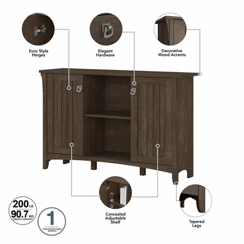 BOWERY HILL Modern Brown Engineered Wood Storage Cabinet with Doors - Perfect for Living Room, Bedroom & Home Office Organization