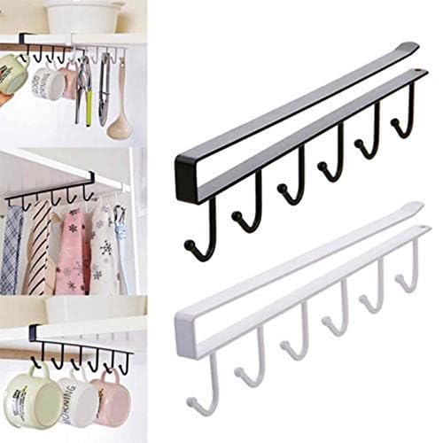 SAKSAA 6-Hook Stainless Steel Door Organizer - Space Saving Mug Cup Holder & Hanger Rack for Kitchen, Cabinet, Bathroom | Perfect for Organizing Coffee Cups, Towels, Keys & More (Black)