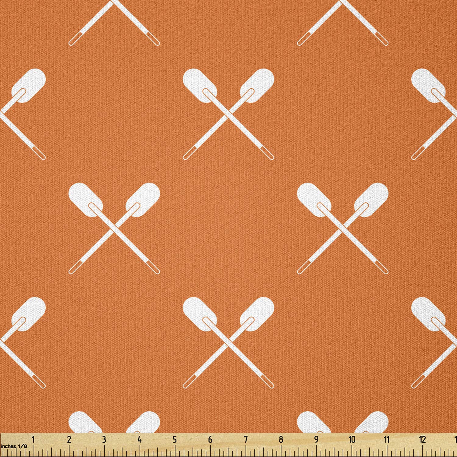 Lunarable Kayak Fabric by The Yard - Crossed Oars Print Stretch Knit Fabric for Clothing, Sewing & DIY Crafts (Orange/White) - Perfect for Sportswear, Swimwear & Home Decor Projects