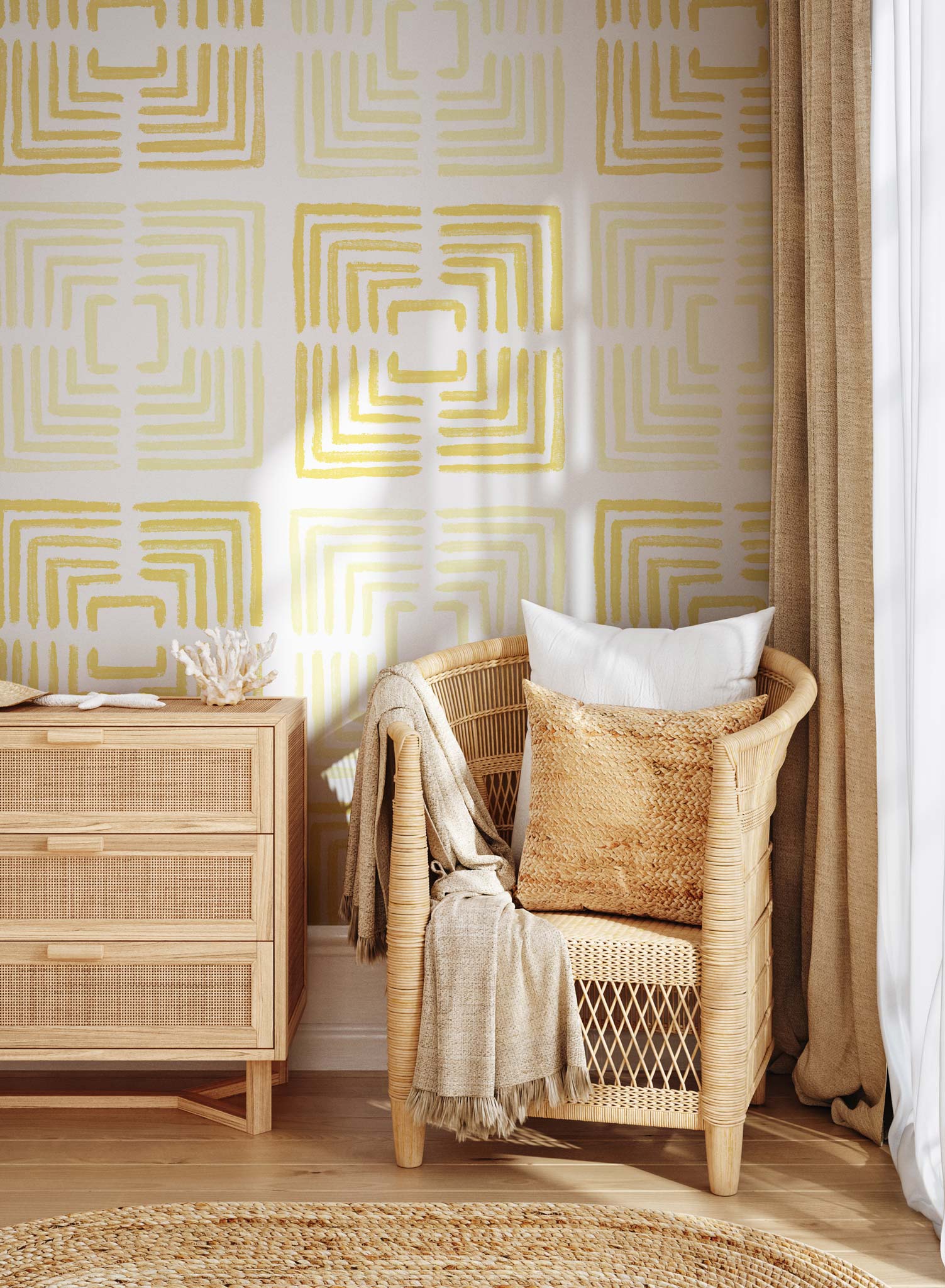 Meander Pattern Wallpaper - Premium Self-Adhesive Peel and Stick Wallpaper for Home Decor - Perfect for Living Room, Bedroom, and Office Spaces