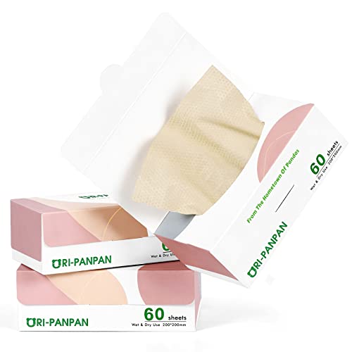 ORI-PANPAN 100% Organic Bamboo Biodegradable Facial Cleansing Wipes - Ultra Soft Makeup Remover Towels for Sensitive Skin (180 Count, 3 Pack) | Gentle Daily Makeup Removal & Skincare Routine